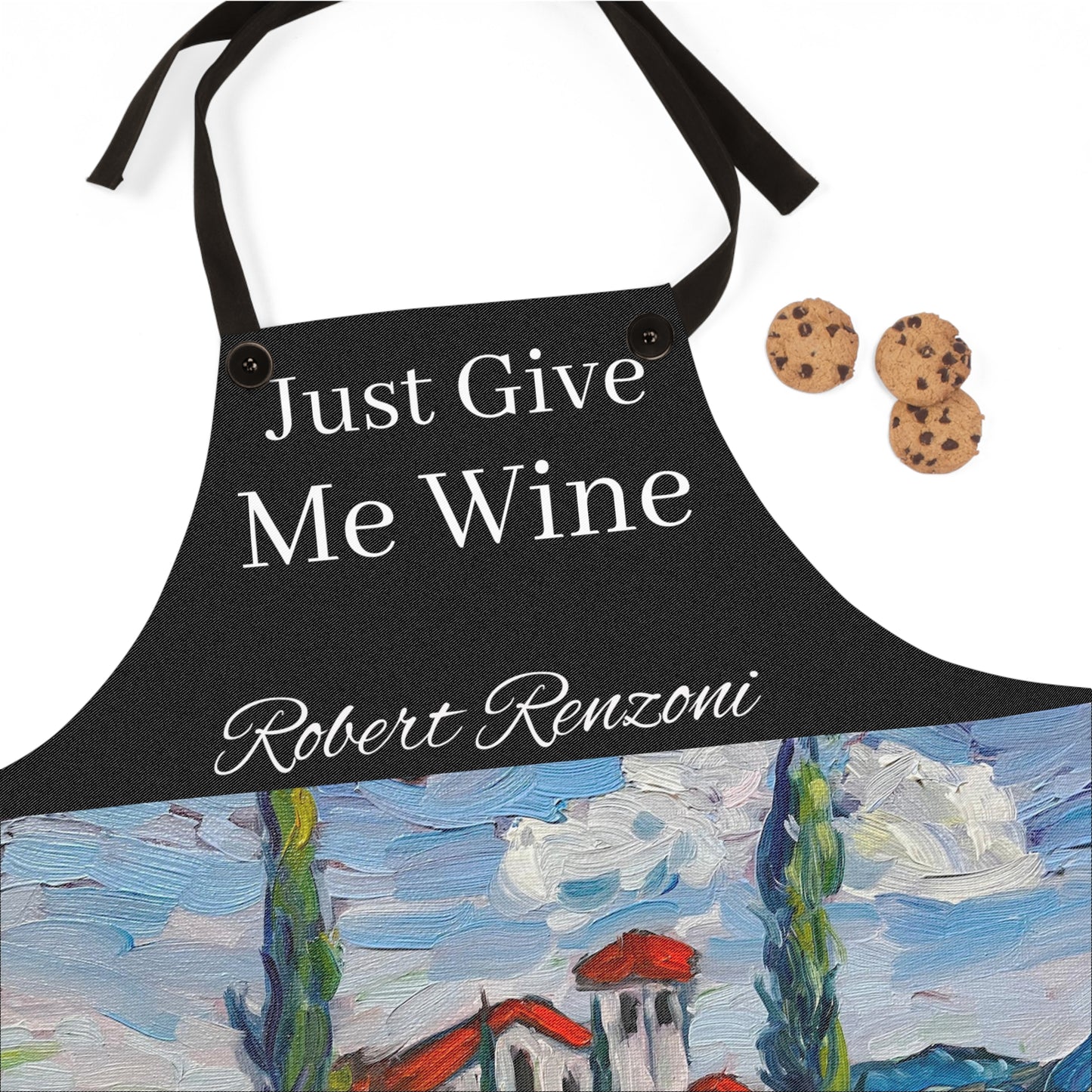 Just Give Me Wine Black Kitchen Apron -Robert Renzoni
