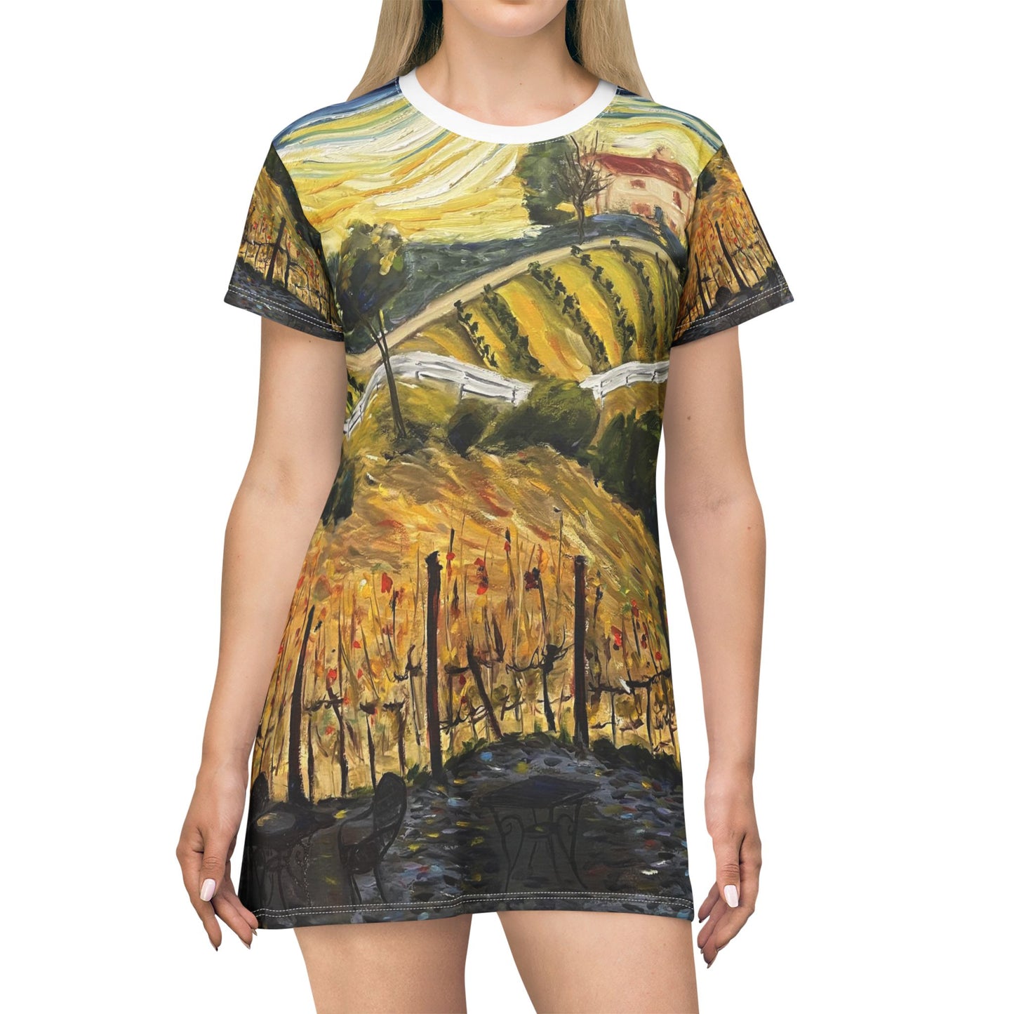 T-Shirt Dress (AOP)-Sunset at the Villa - Gershon Bachus Vintners