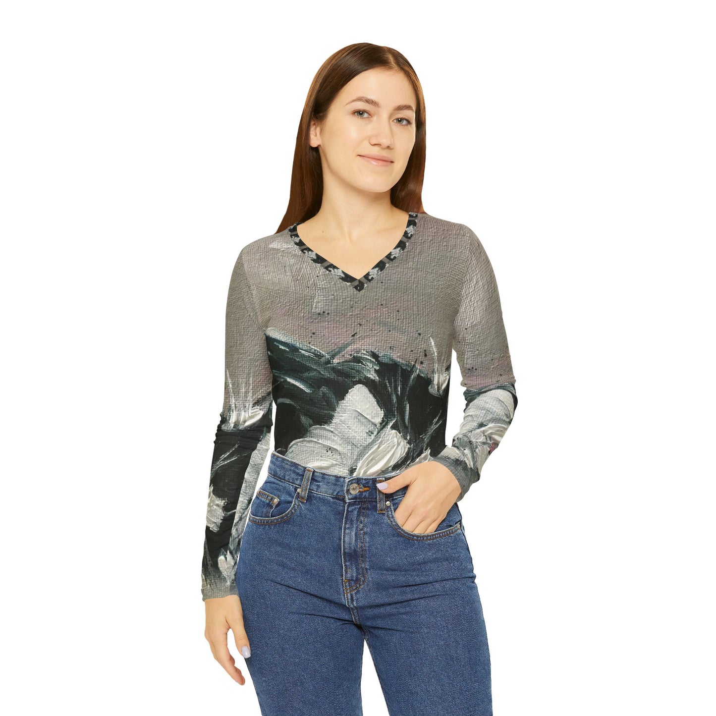 Long Sleeve Shirt- Sleep Kitty- V-neck Women's