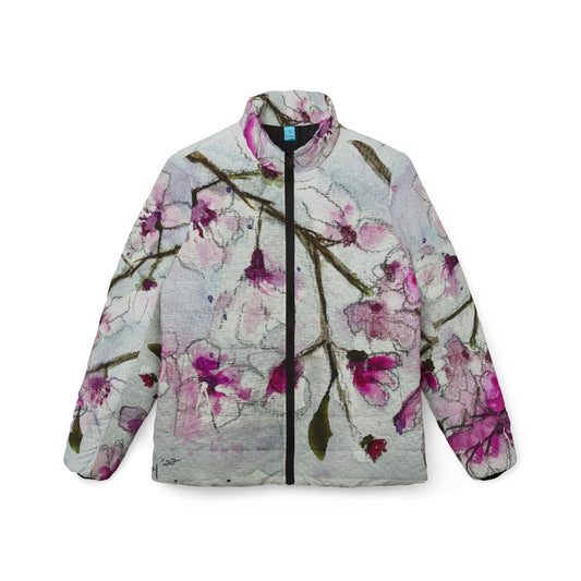 Women's Puffer Jacket - Roxy Rich Fine Art - Cherry Blossoms