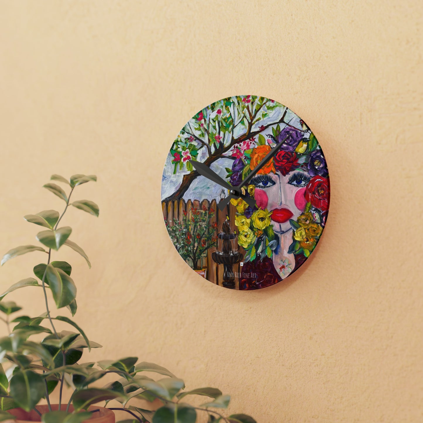 Horloge murale en acrylique oiseaux et fleurs