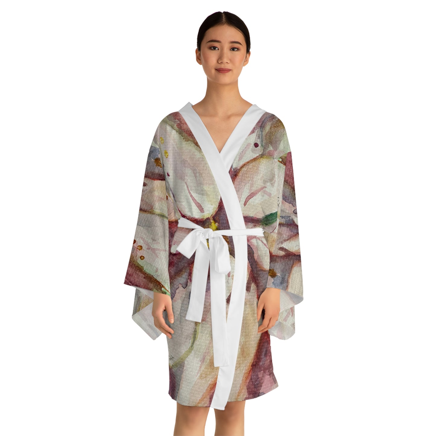 Kimono Robe - Elegant White Poinsettias