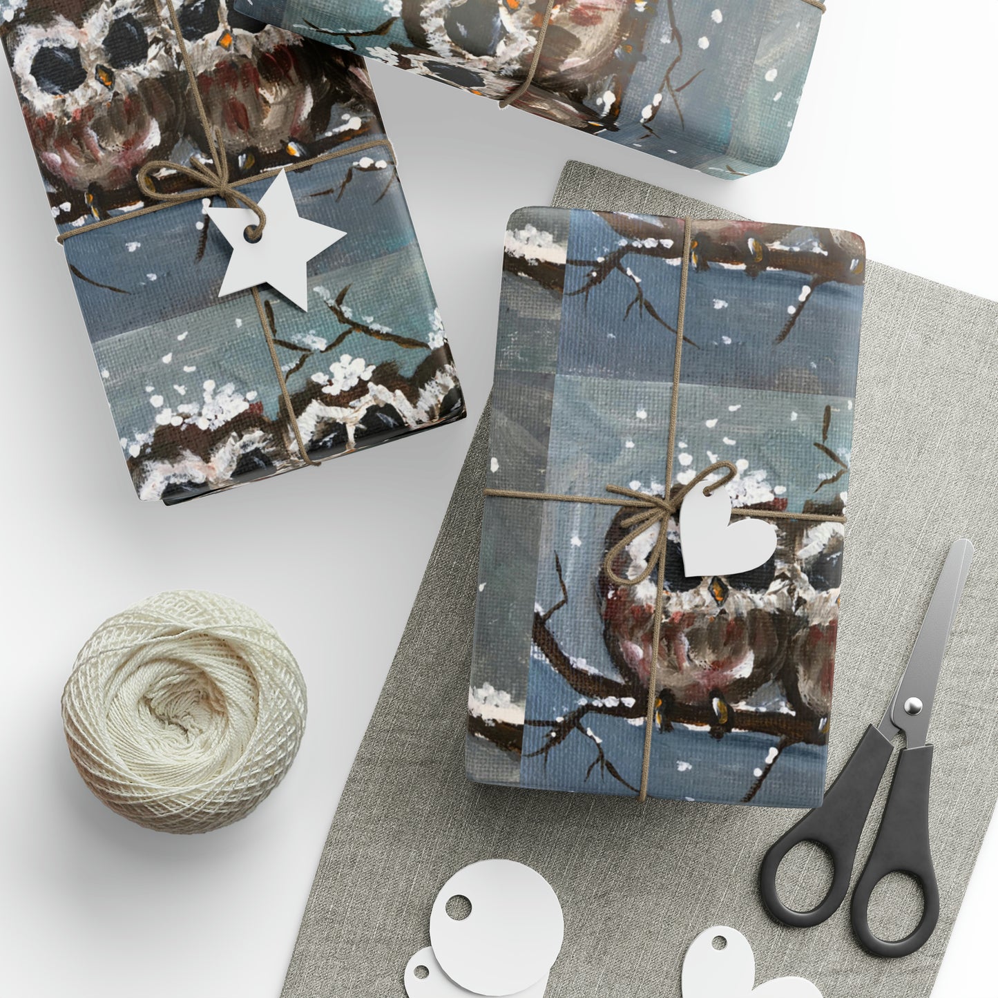 Who-us?  Adorable Owls Chicks with Snow on their Heads (3 Sizes) Wrapping Papers