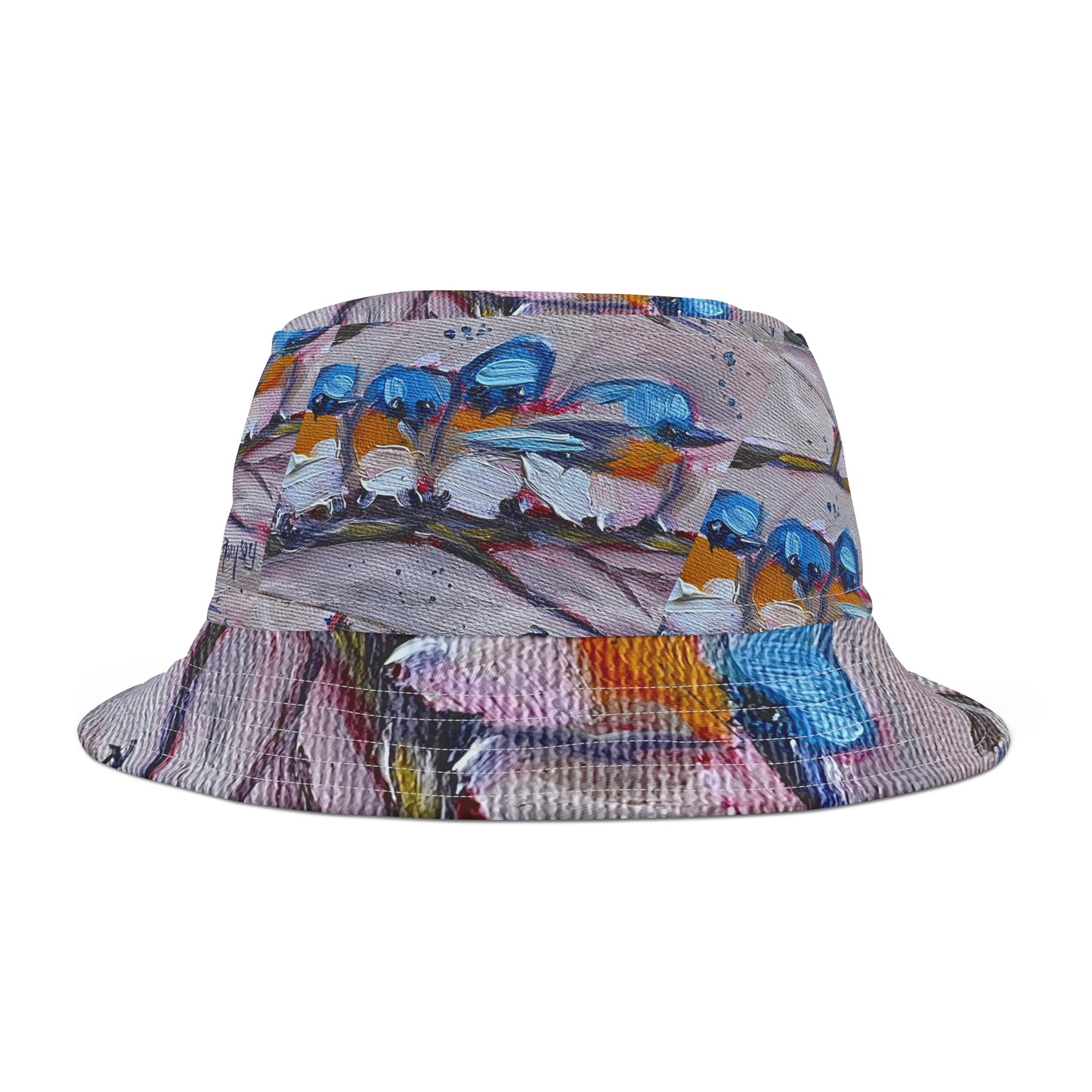 Gorro de pescador con diseño de pájaros azules