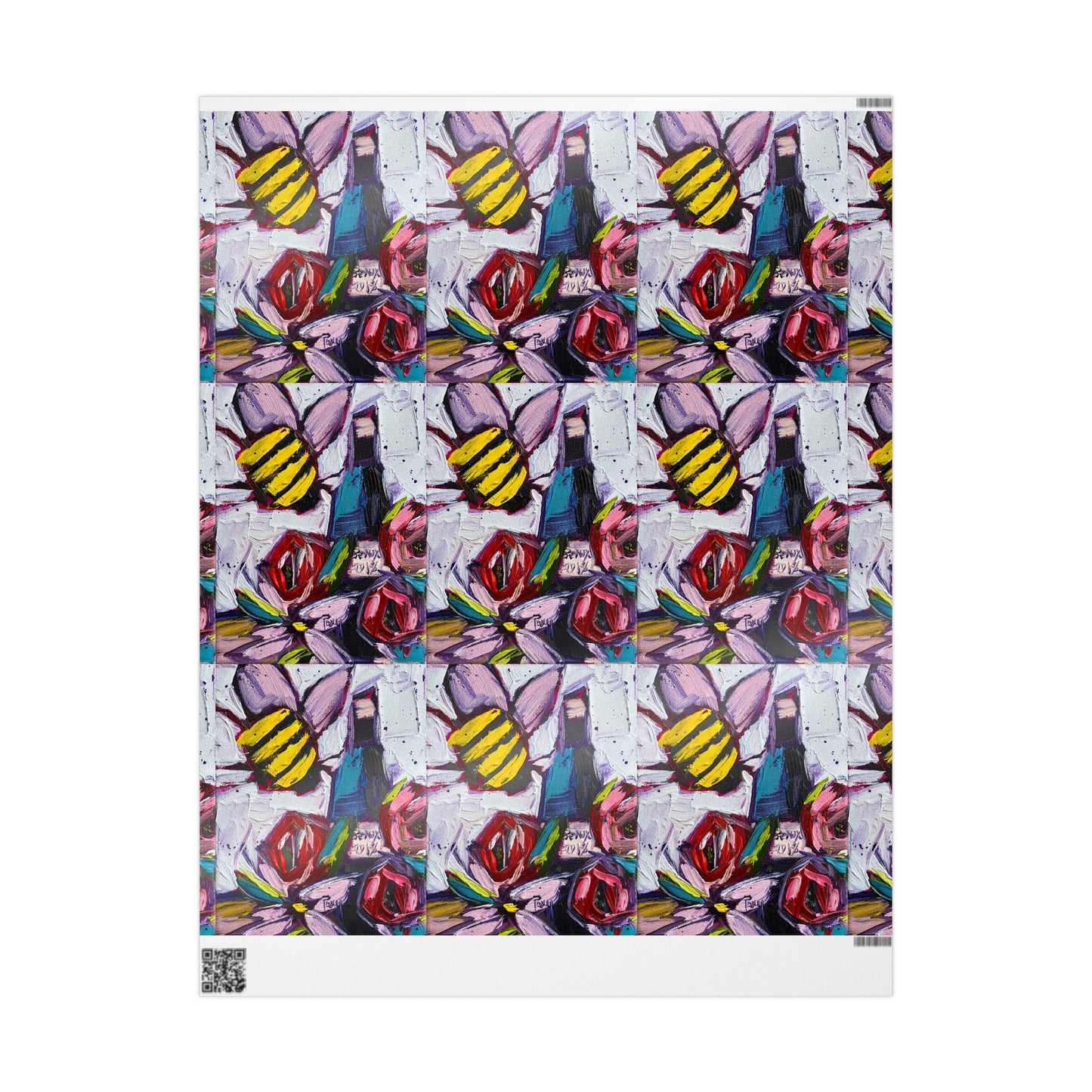 Bee Happy Wine Bee and Roses (3 Sizes) Wrapping Papers