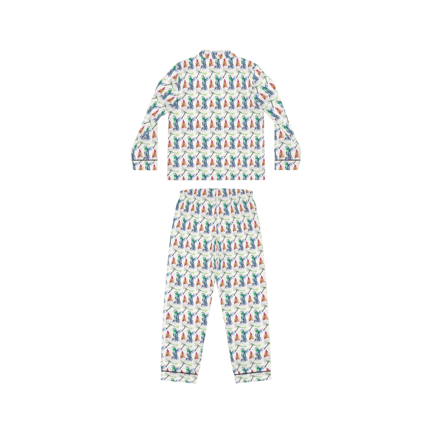 Satin Pajamas — Luxurious Silky Sleepwear Set-Floaty Blue Hummingbird