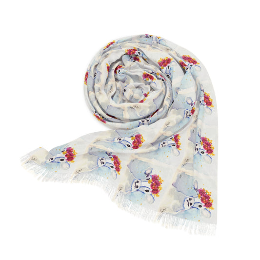 Colorful Scarf — Artistic Lightweight Neck Wrap- Cow 11-Adorable Cow with Crown of Roses