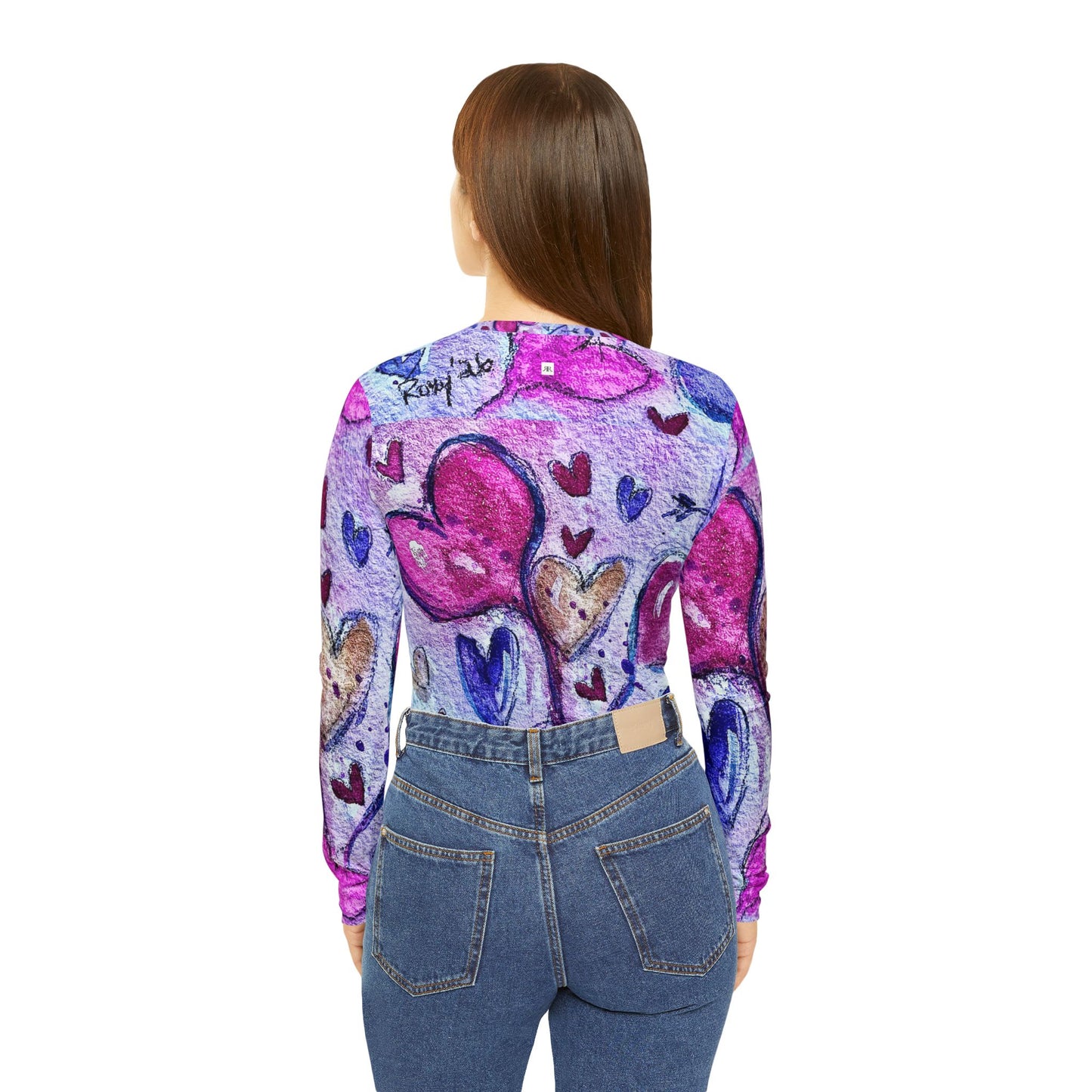 Women's Long Sleeve V-neck Shirt -Floating Hearts Parade-Large Print