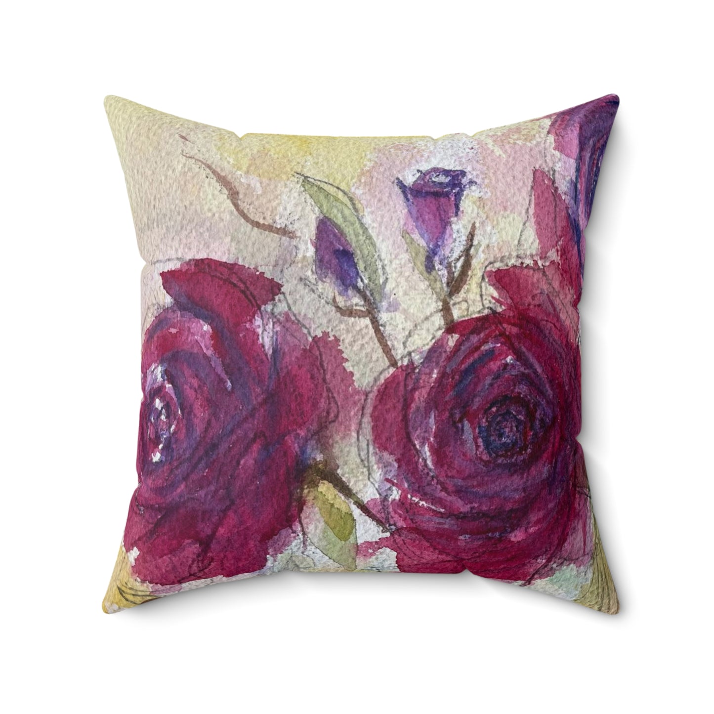 Fluffy Red Roses Indoor Spun Polyester Square Pillow