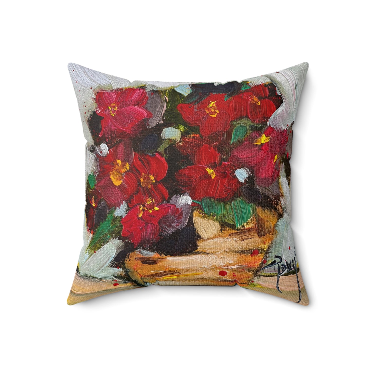 Wax Begonias in a Basket Indoor Spun Polyester Square Pillow