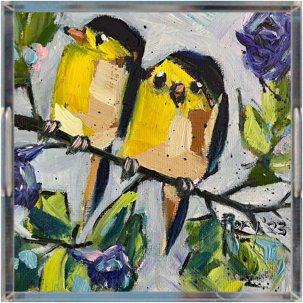 Morning Glory Goldfinches Acrylic Tray Square