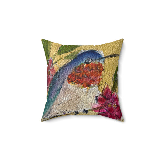 Quiet Moment Hummingbird  Throw Pillow — Bright Colorful Accent Pillow