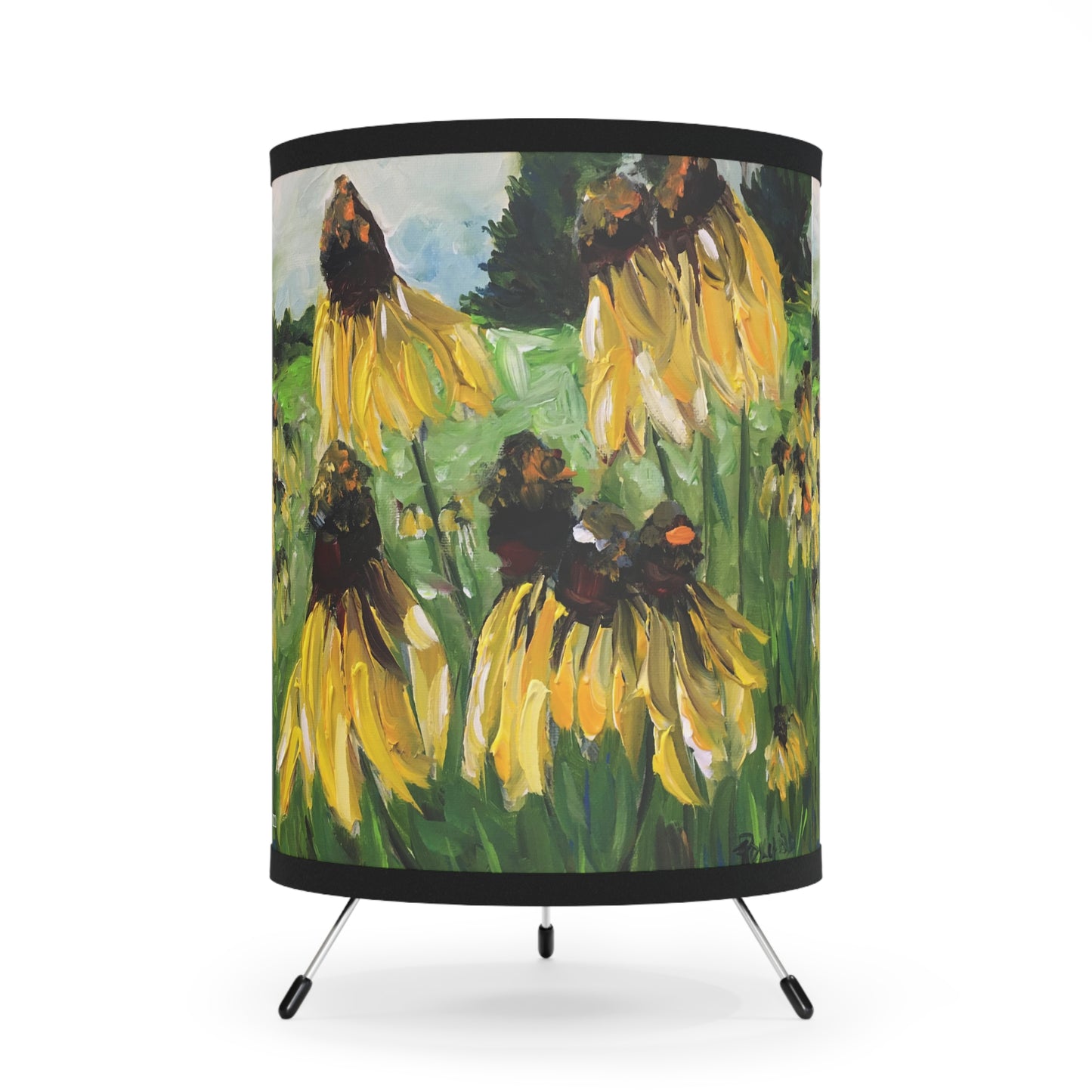 Yellow Coneflowers  Tripod Lamp