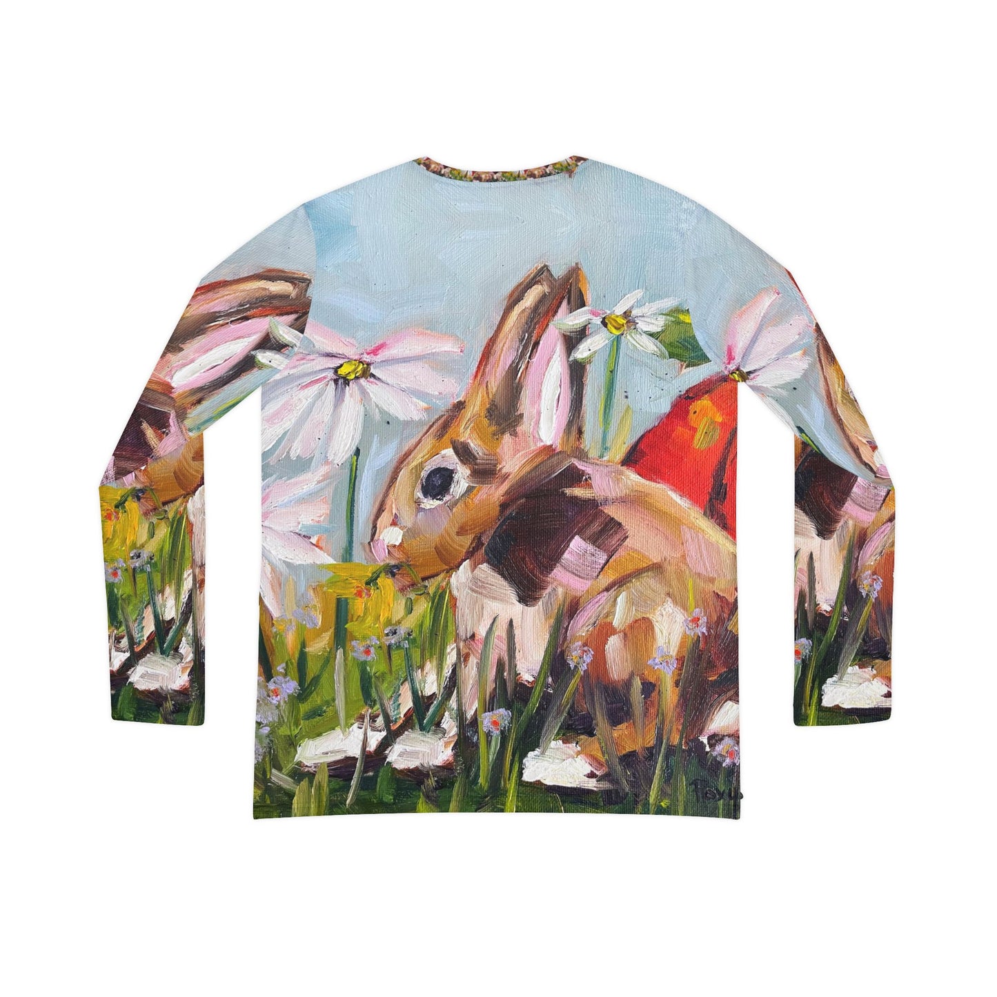 Long Sleeve Shirt- Bunny in the Garden- V-neck Women's