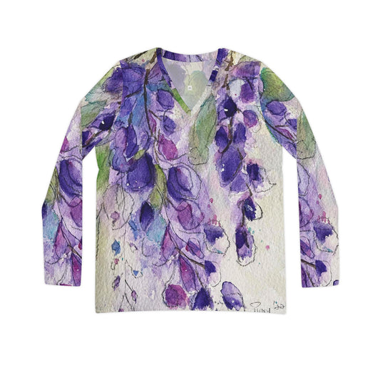 Long Sleeve Shirt-Purple Wisteria- V-neck Women's