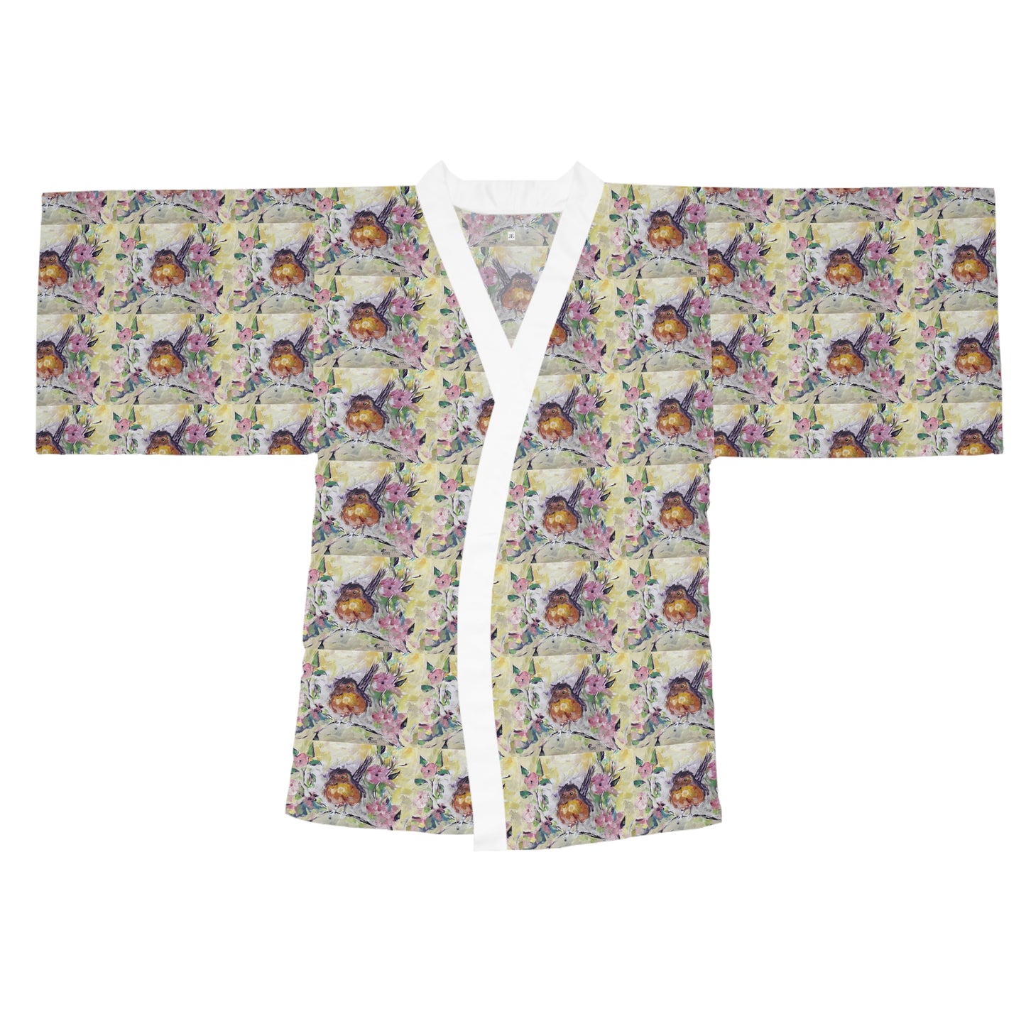 Kimono Robe -Abstract Robin in Cherry Blossoms