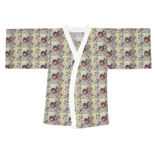 Kimono Robe -Abstract Robin in Cherry Blossoms