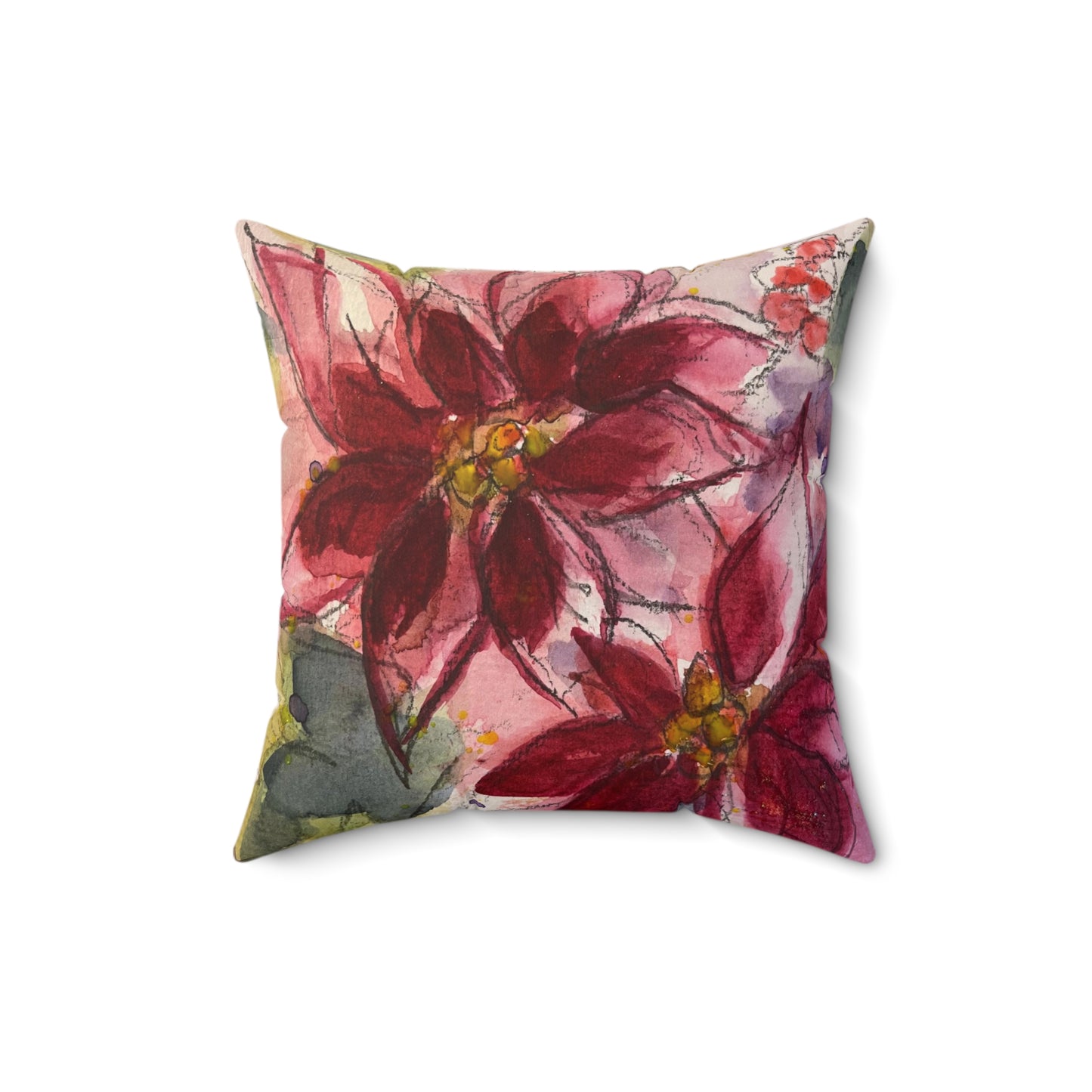 Red Poinsettias Indoor Spun Polyester Square Pillow