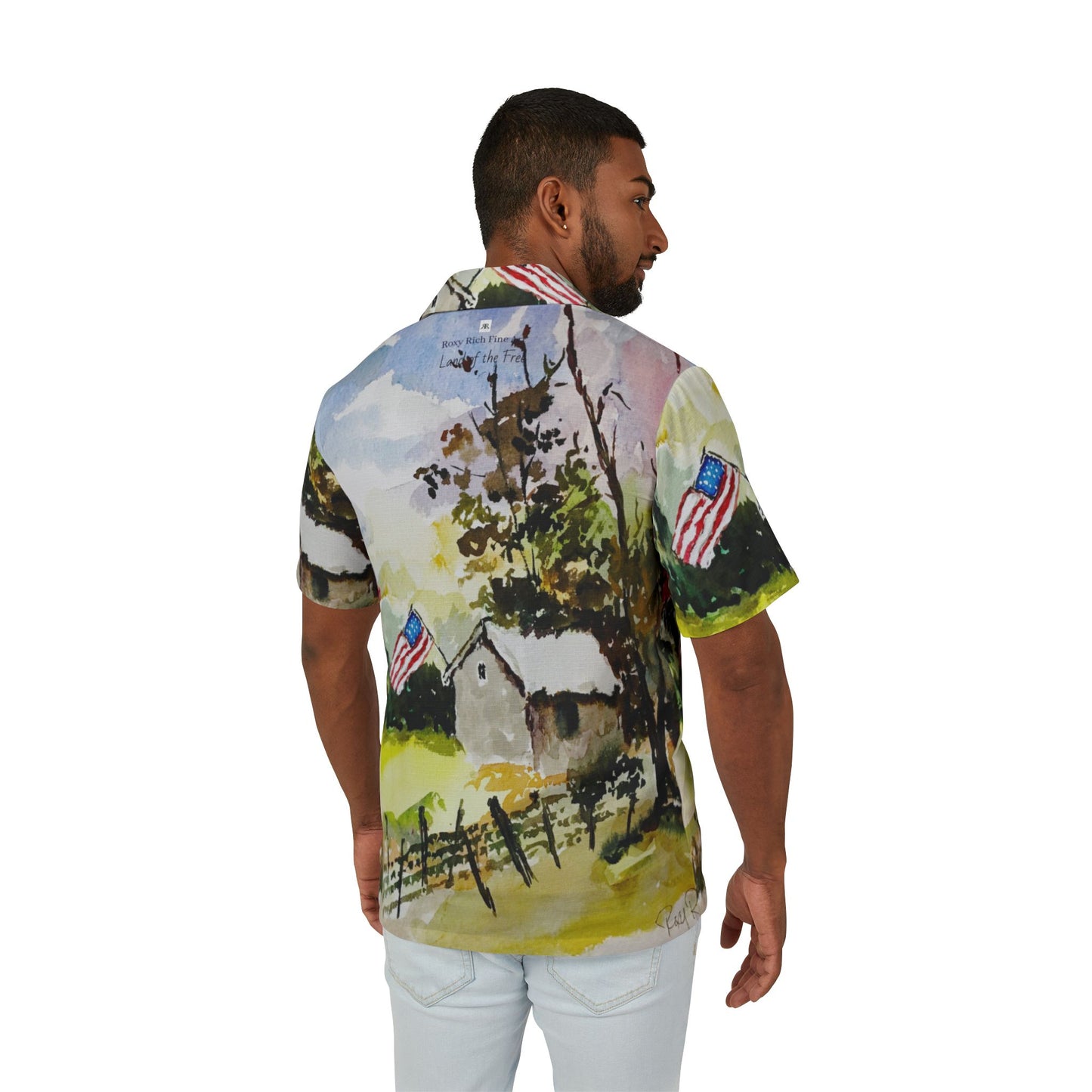 Men's Hawaiian Camp Shirt — Elegant 250th America Anniversary Patriotic Artwork by Roxy Rich