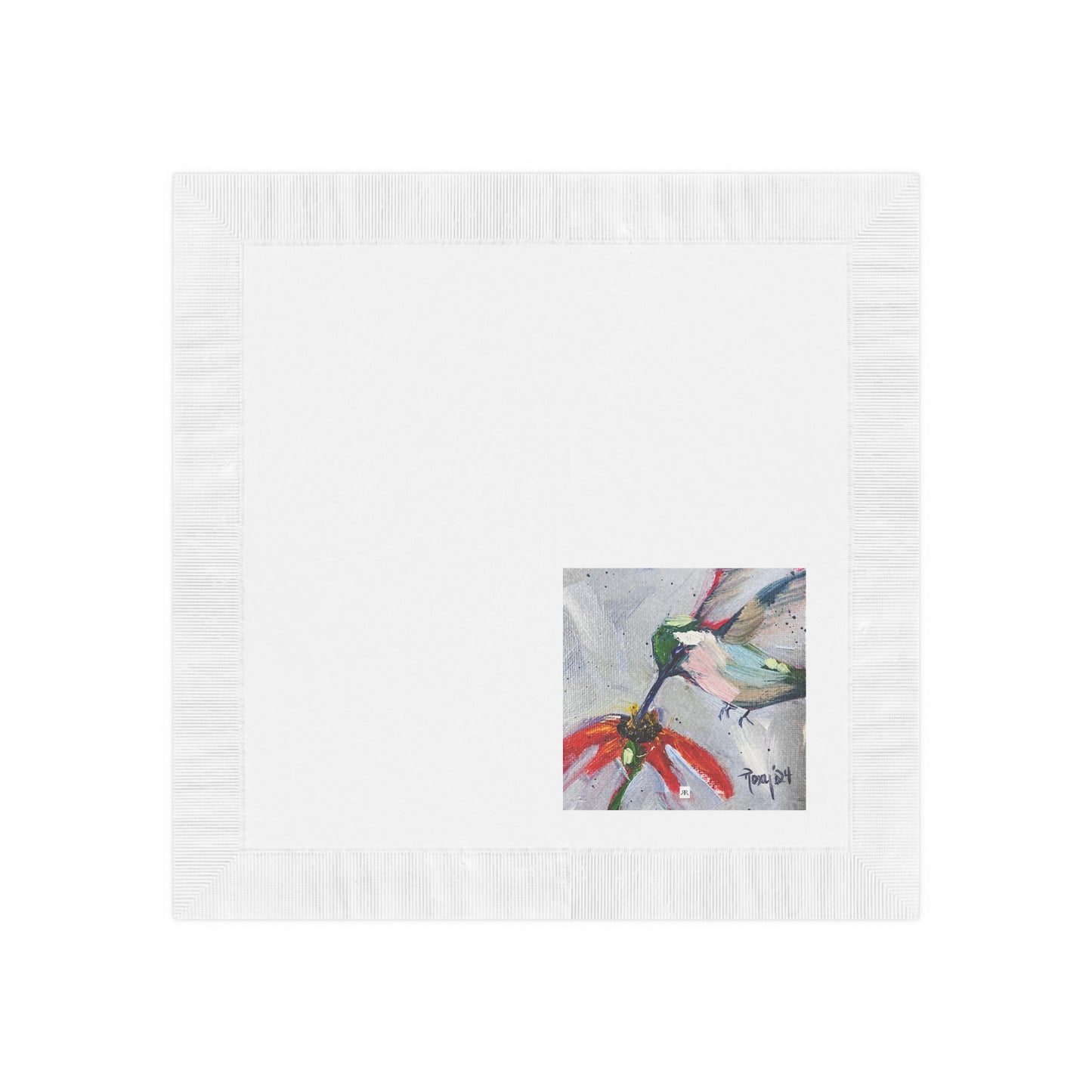 Hummingbird at a Coneflower-White Coined Napkins