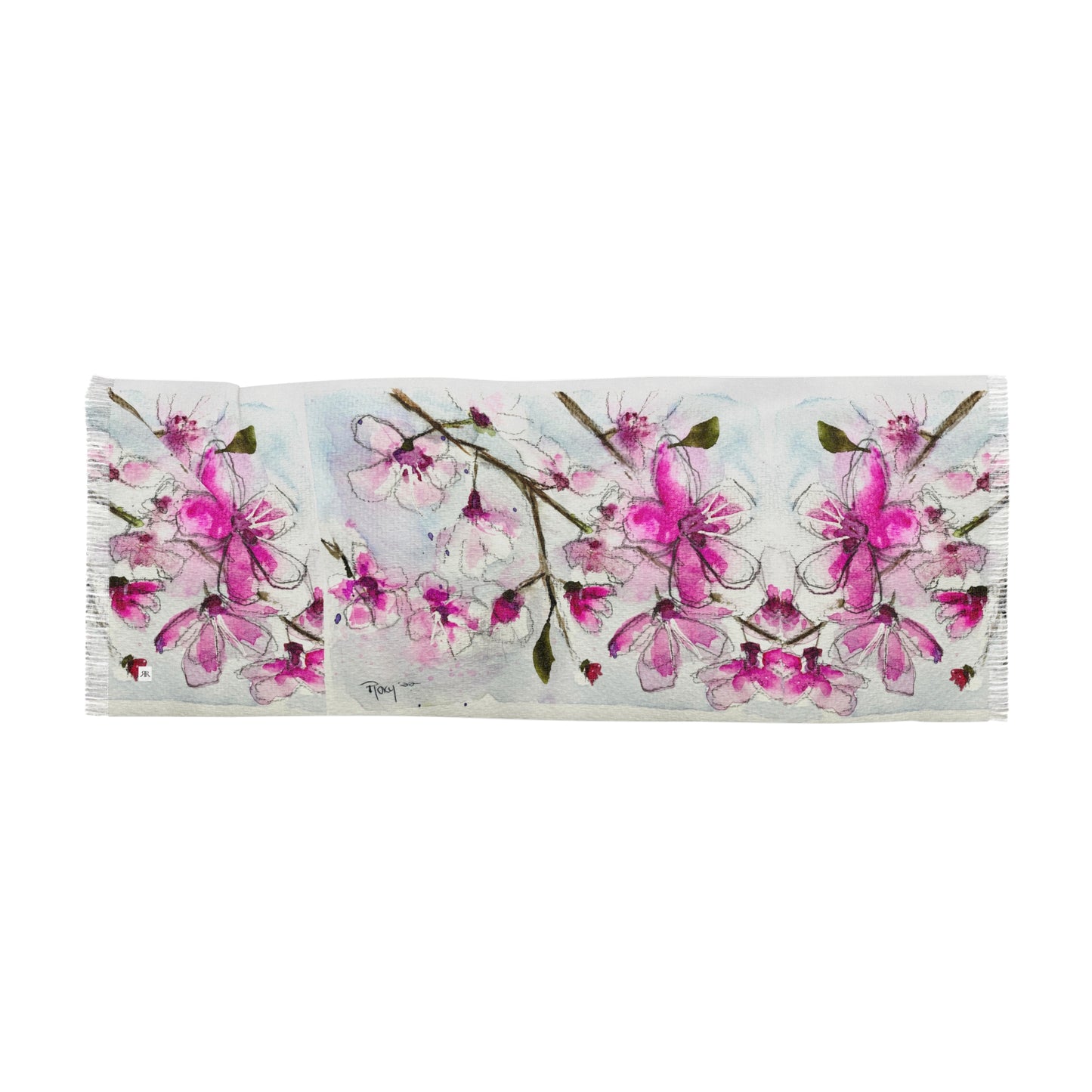 Colorful Scarf — Artistic Lightweight Neck Wrap- Cherry Blossoms