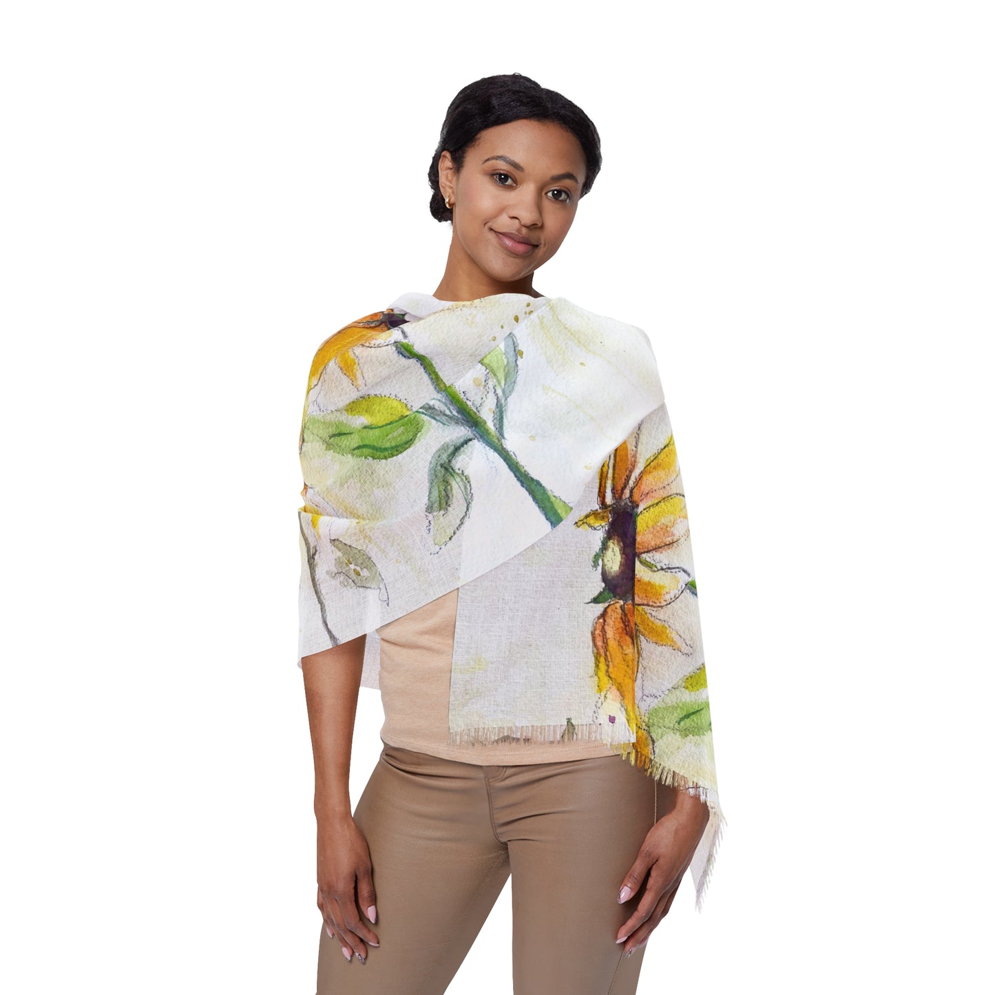 Colorful Scarf — Artistic Lightweight Neck Wrap- Autumn Sunflowers