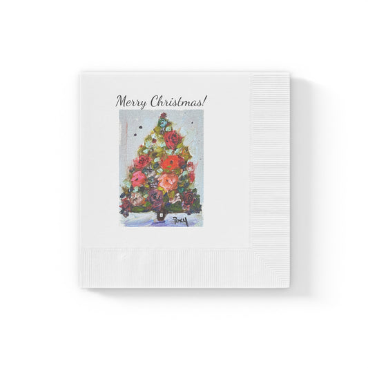 Merry Christmas!  Roses Tree-White Coined Napkins