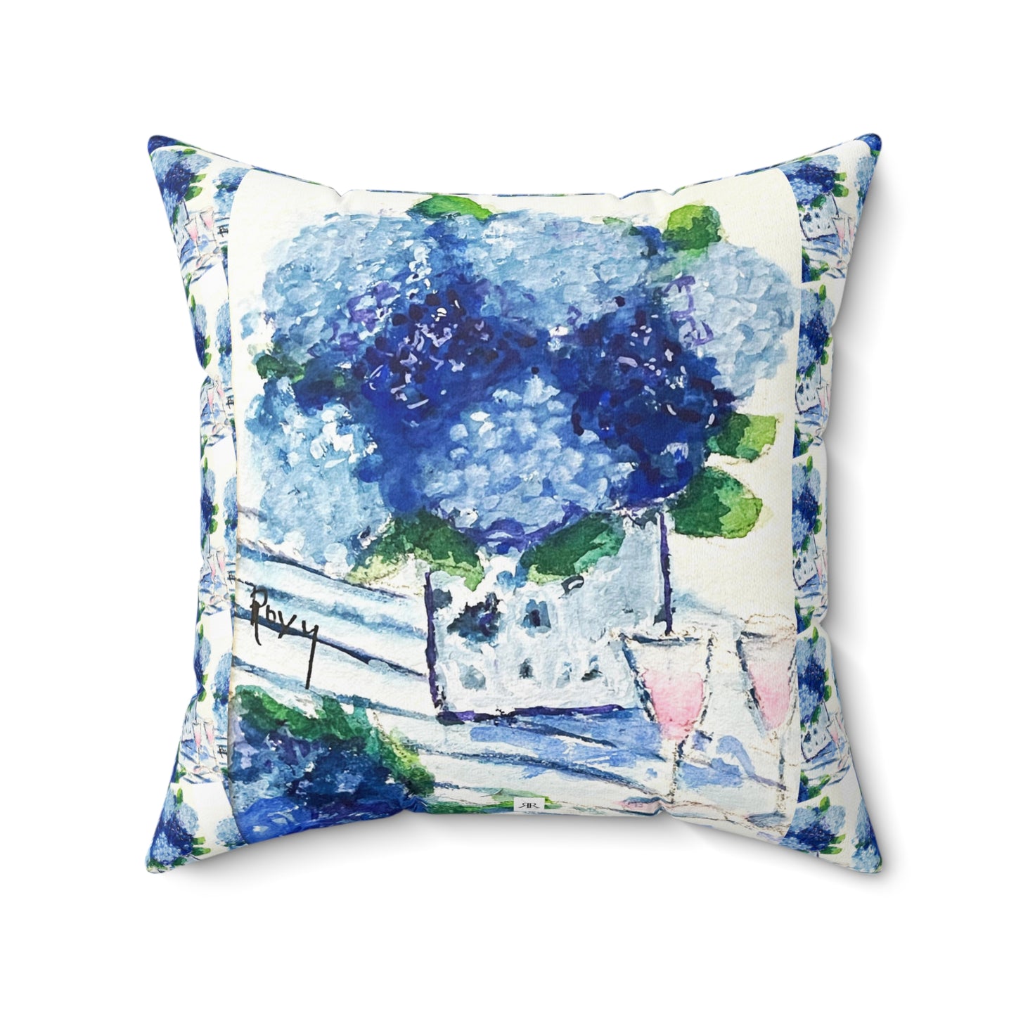 Bue Hydrangeas Indoor Spun Polyester Square Pillow