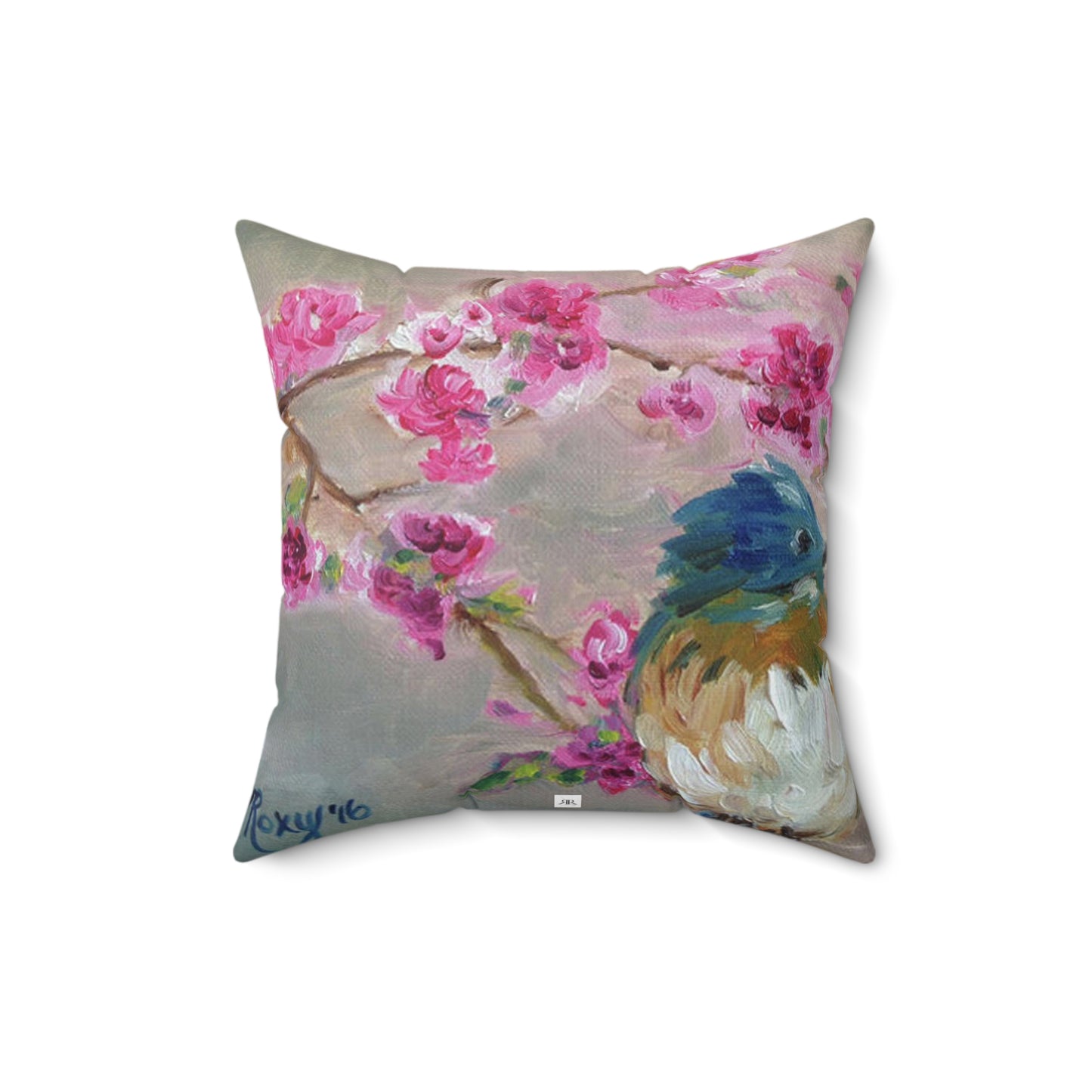 Bluebird in Cherry Blossoms Indoor Spun Polyester Square Pillow