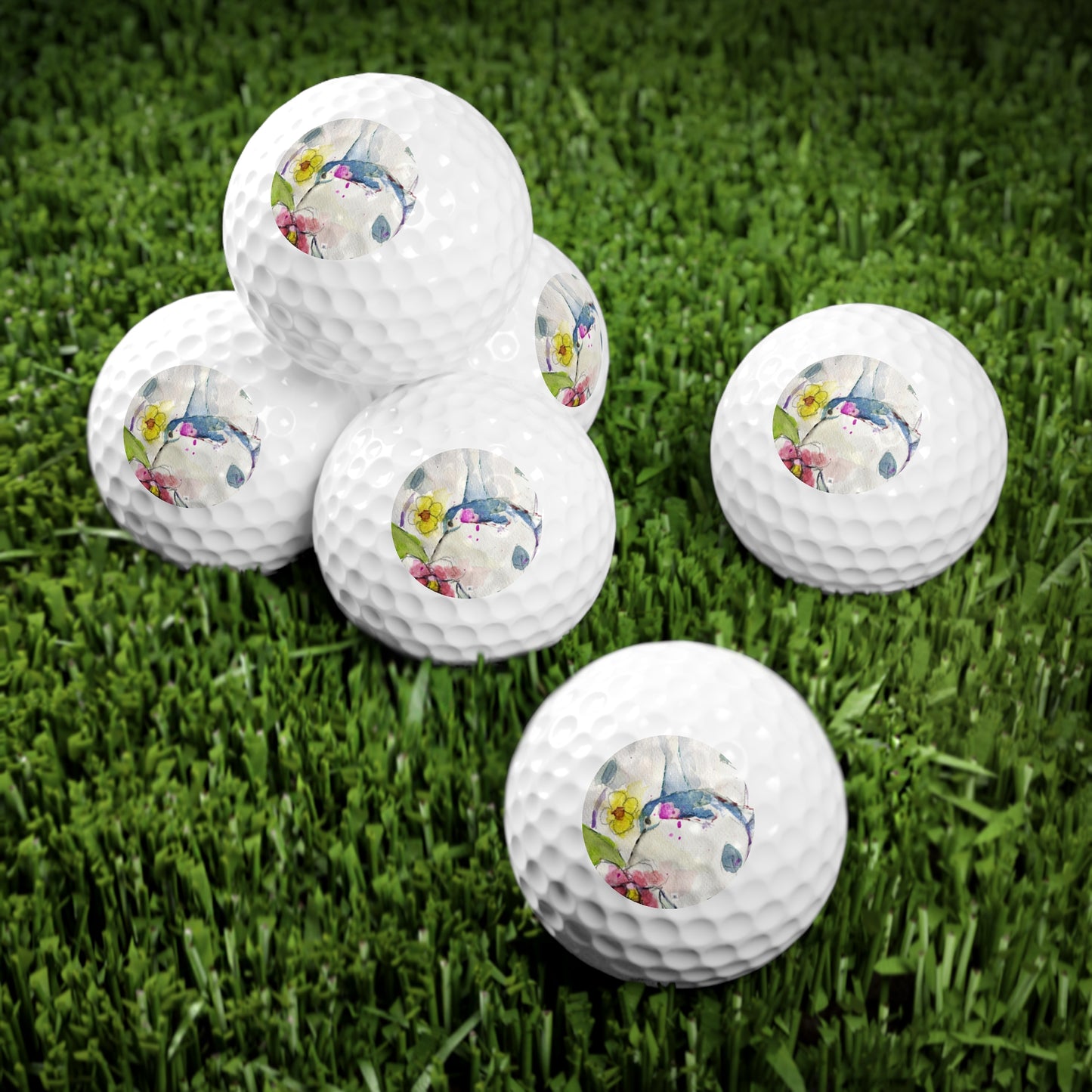 Golf Balls, 6pcs- Abstract Hummingbird