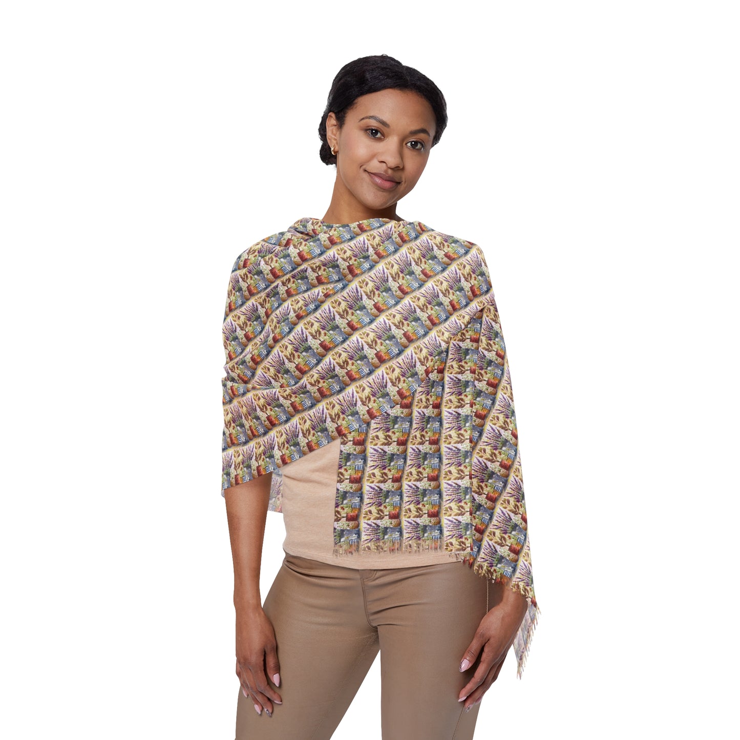 Colorful Scarf — Artistic Lightweight Neck Wrap- Lavender and Salvia Potted Garden