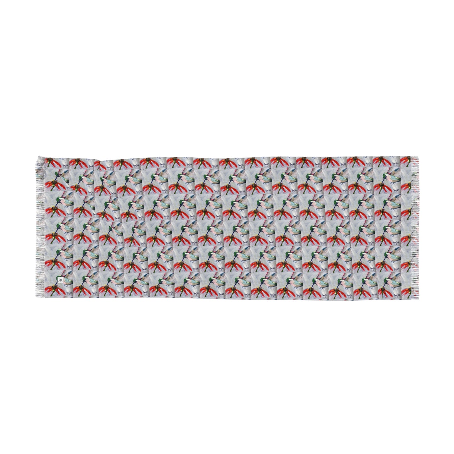 Colorful Scarf — Artistic Lightweight Neck Wrap- Hummingbird at a Coneflower