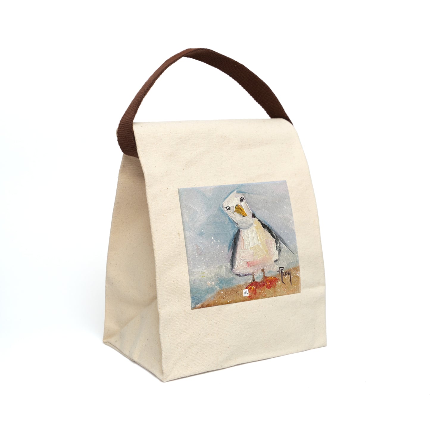 Inquisitive Seagull Canvas Lunch Bag With Strap