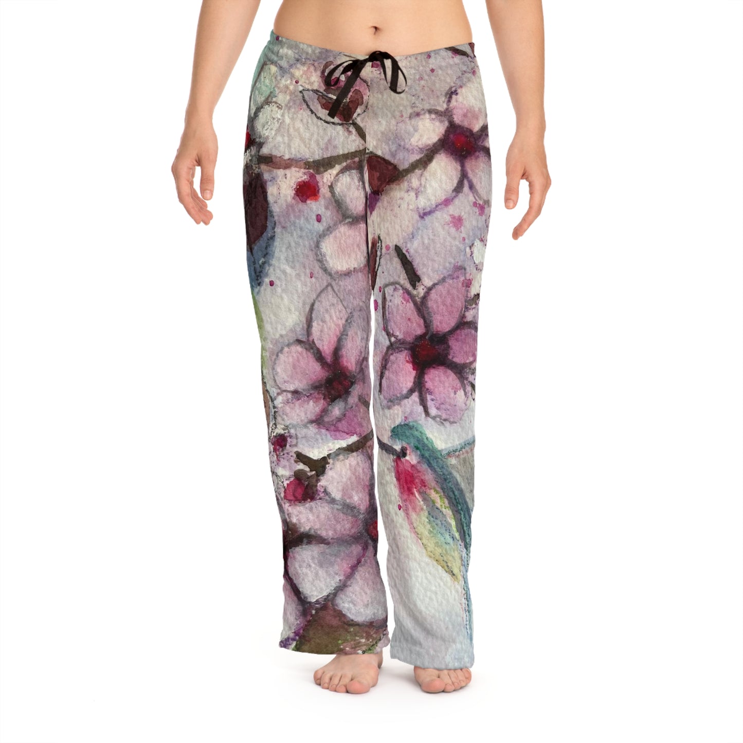 Pajama Pants - Hummingbird in Cherry Blossoms- Women's Pajama Pants