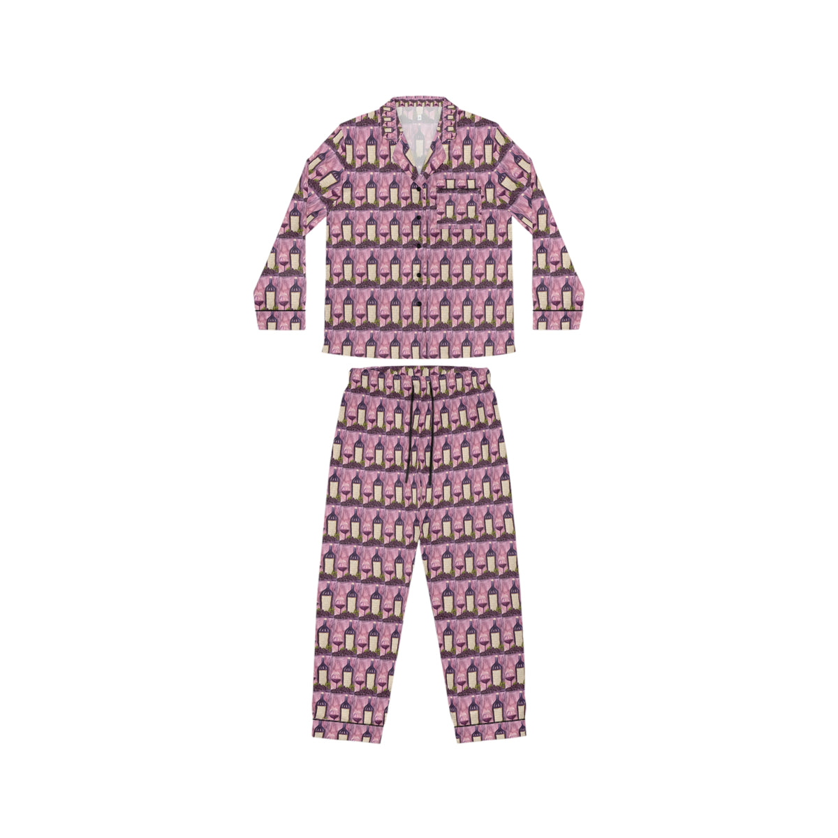 Satin Pajamas — Luxurious Silky Sleepwear Set- Porta Accanto Tempranillo-GBV Wine and Clique Glass