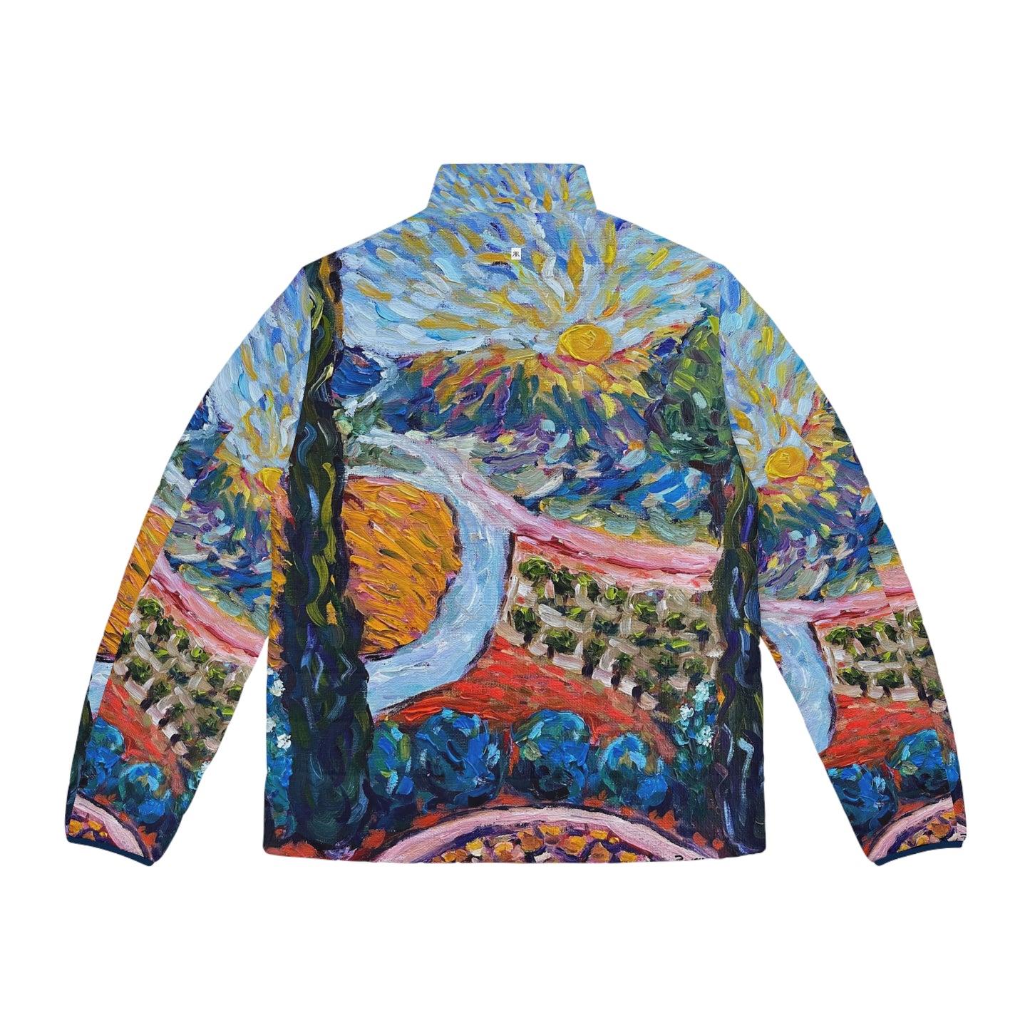 Men's Puffer Jacket - Roxy Rich Art, Unique Bright Colors-Sunny Cypresses