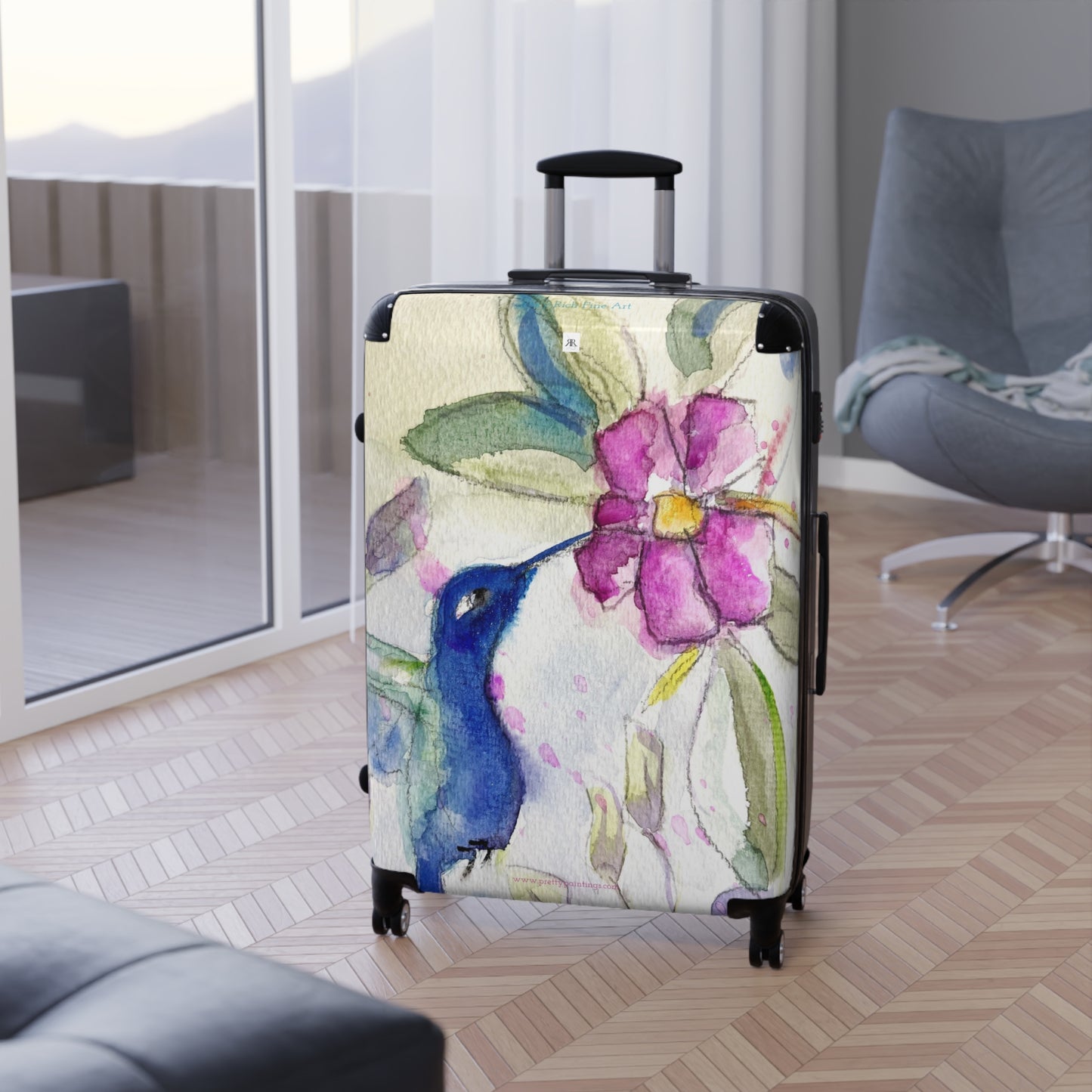 Hummingbird Pink Flower Carry on Suitcase (three sizes)