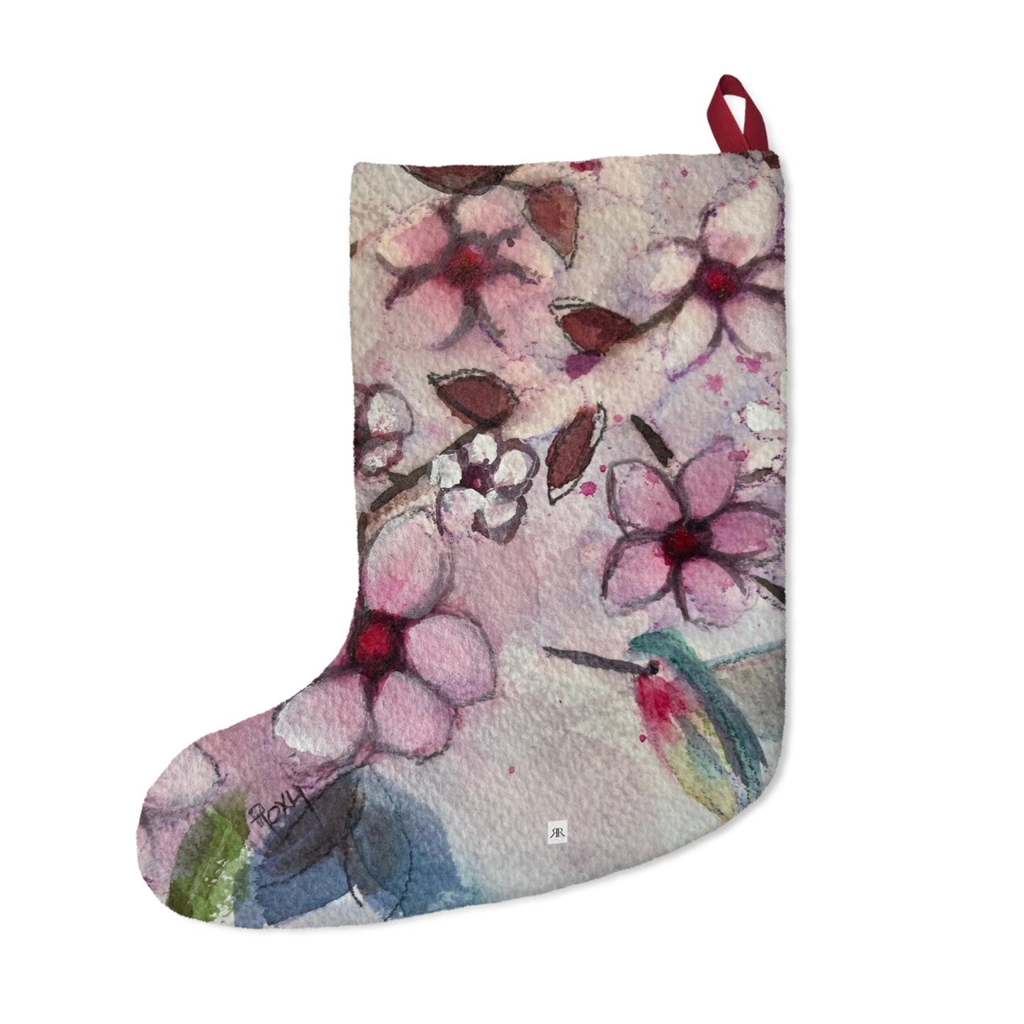 Hummingbird in Cherry Blossoms Christmas Stocking