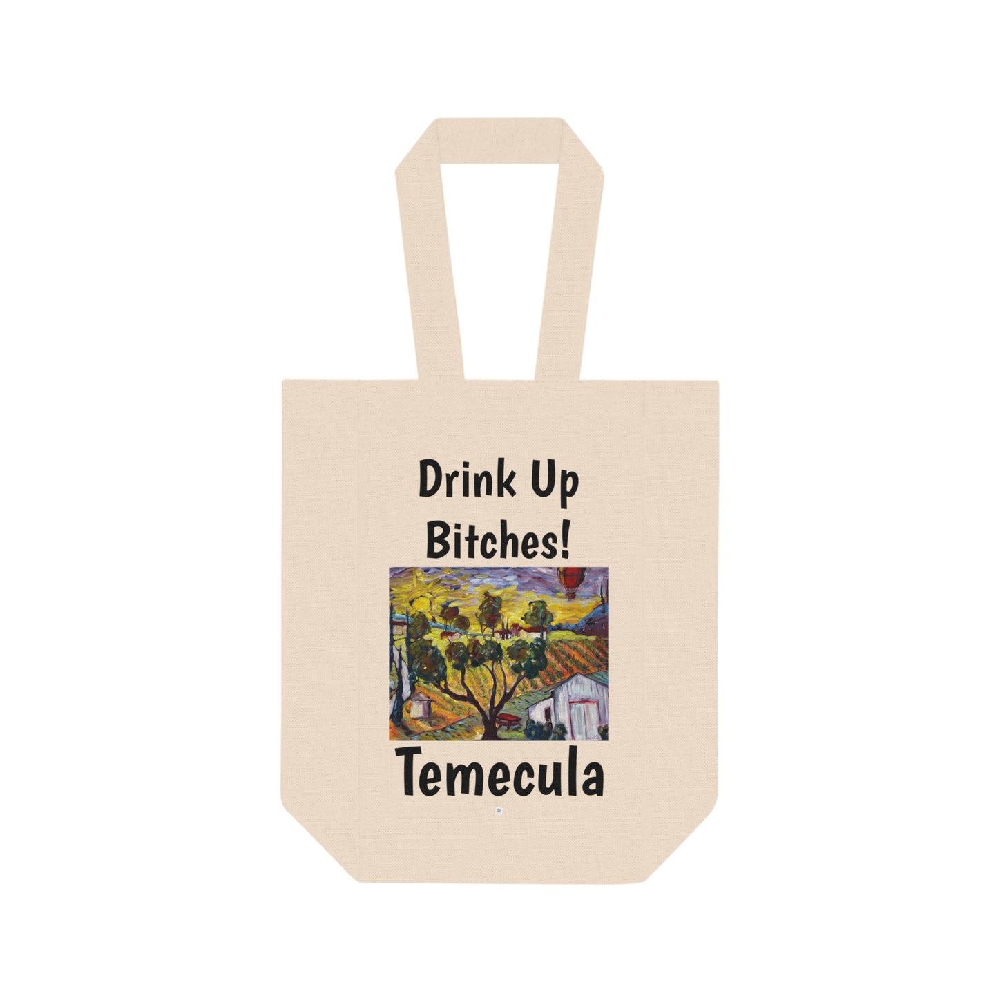 ¡Beban perras! Temecula Double Wine Tote Bag con la pintura "Buenos días Wine Country"