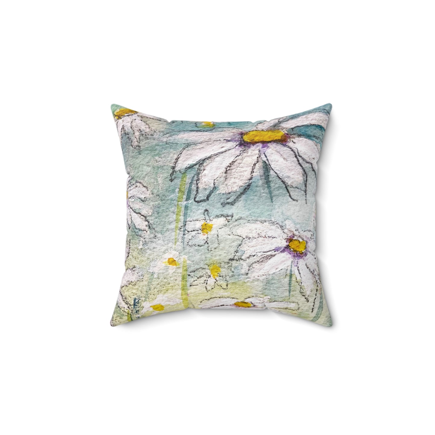 Indoor Spun Polyester Square Pillow-Daisies