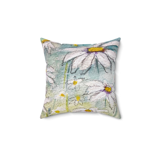 Indoor Spun Polyester Square Pillow-Daisies