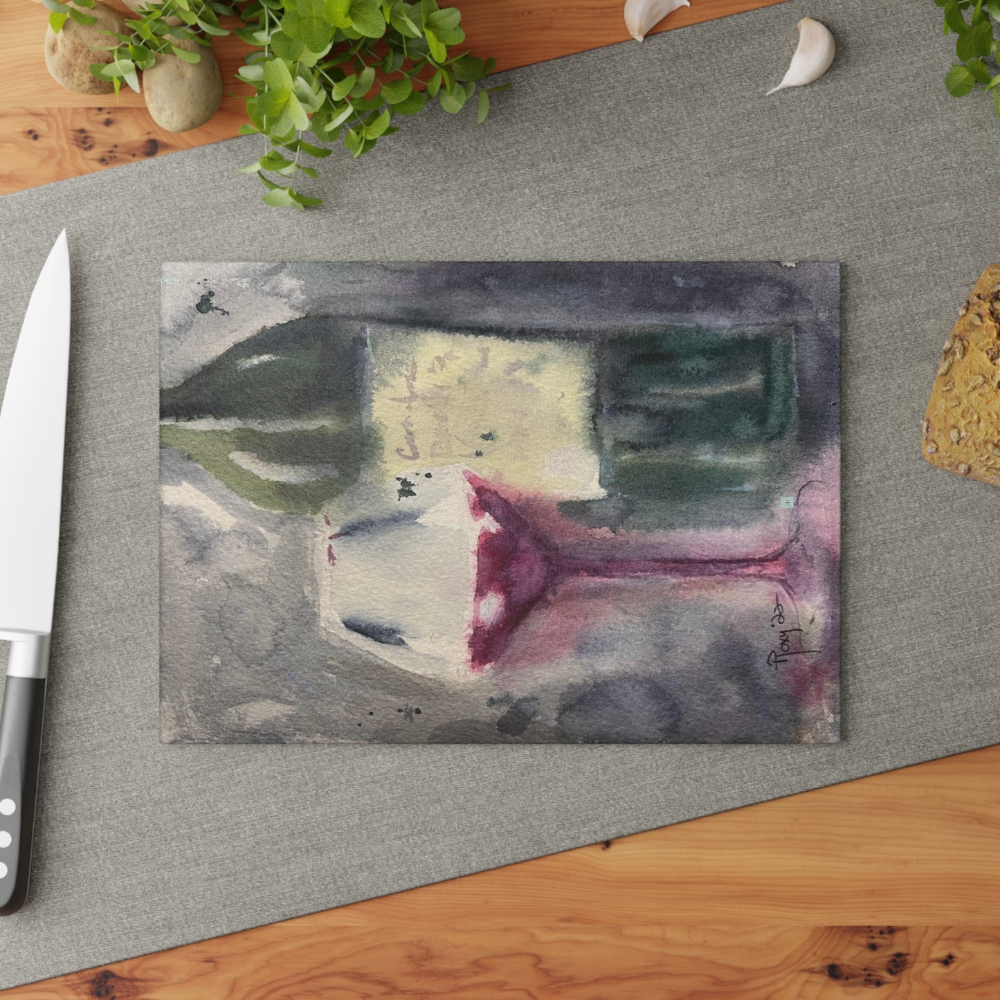 Wine and Bottle Glass Cutting Board