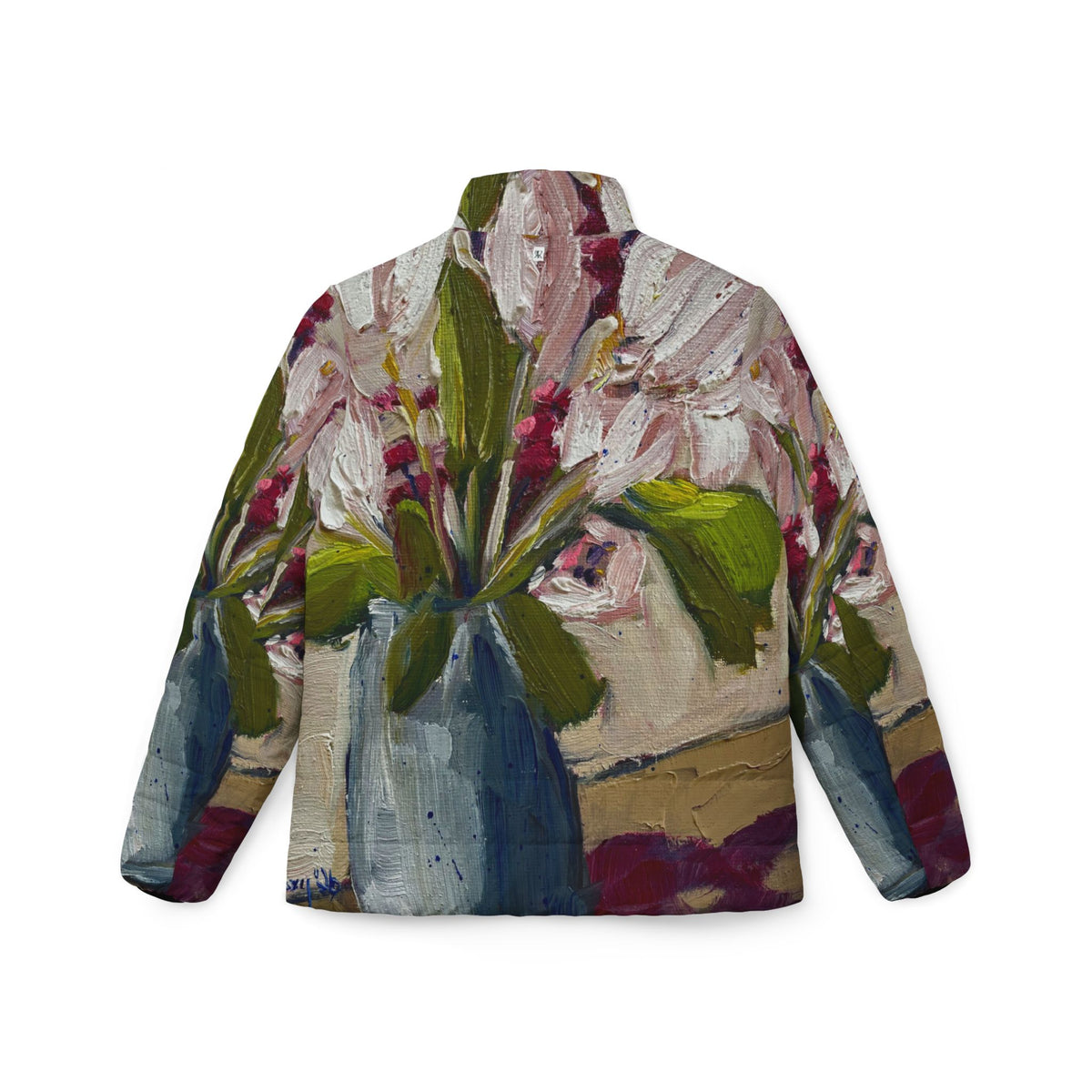 Women's Puffer Jacket - Roxy Rich Fine Art -Tulips on the Table