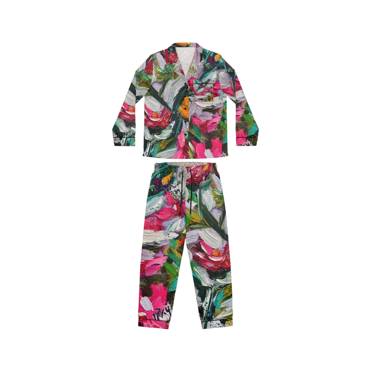 Satin Pajamas - Colorful Encounter Bird and Floral Print