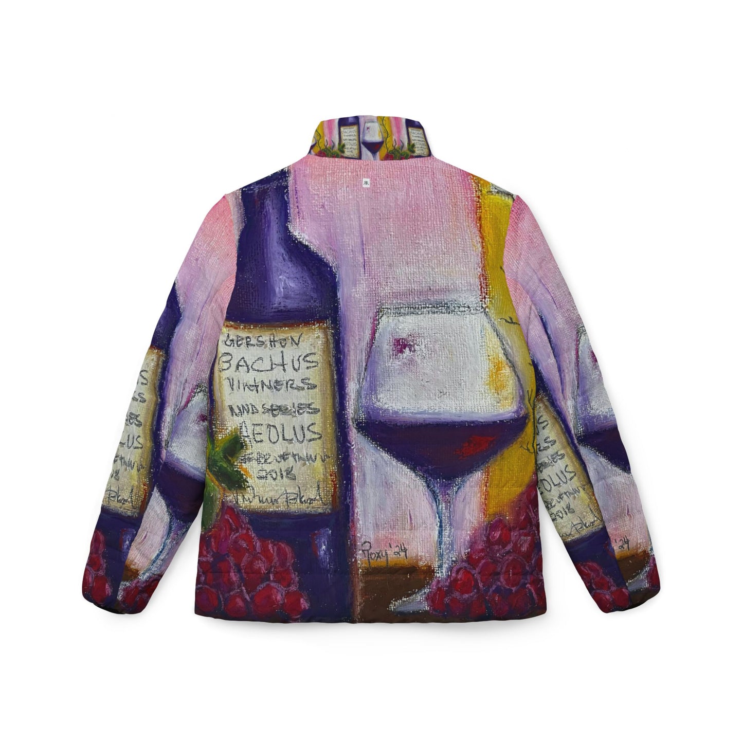 Women's Puffer Jacket - Roxy Rich Fine Art Design-Aeolus GBV Wine and Clique Glass