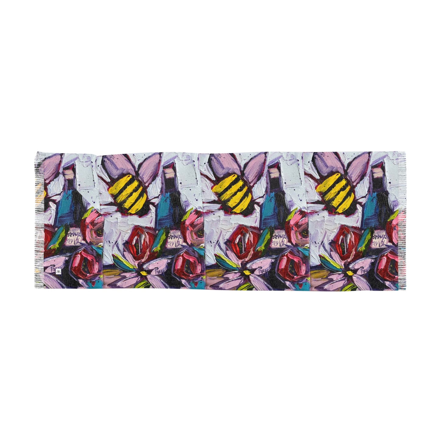 Colorful Scarf — Artistic Lightweight Neck Wrap- Bee Happy Wine and Roses