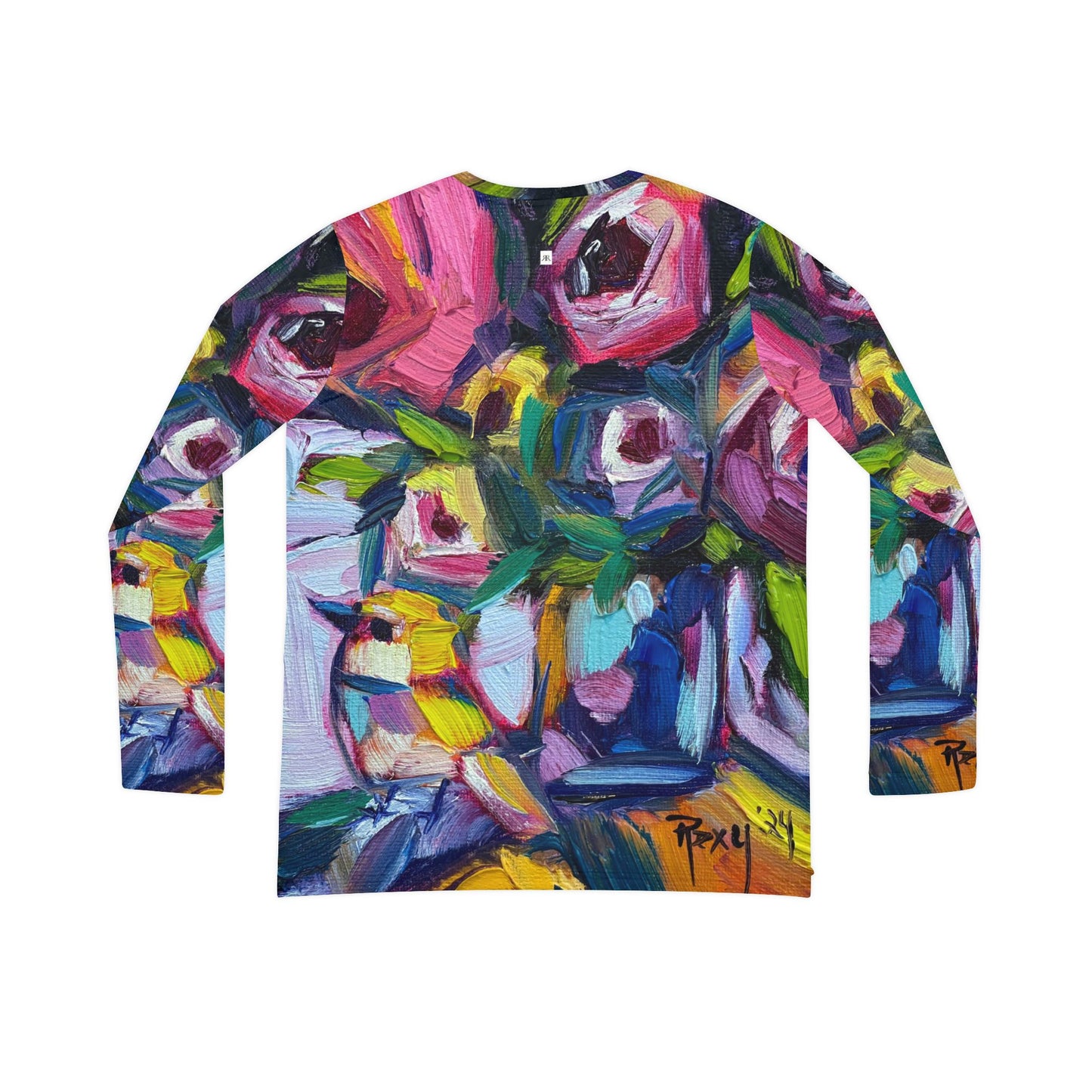 Long Sleeve Shirt-Abstract Roses with Tit Bird- V-neck Women's