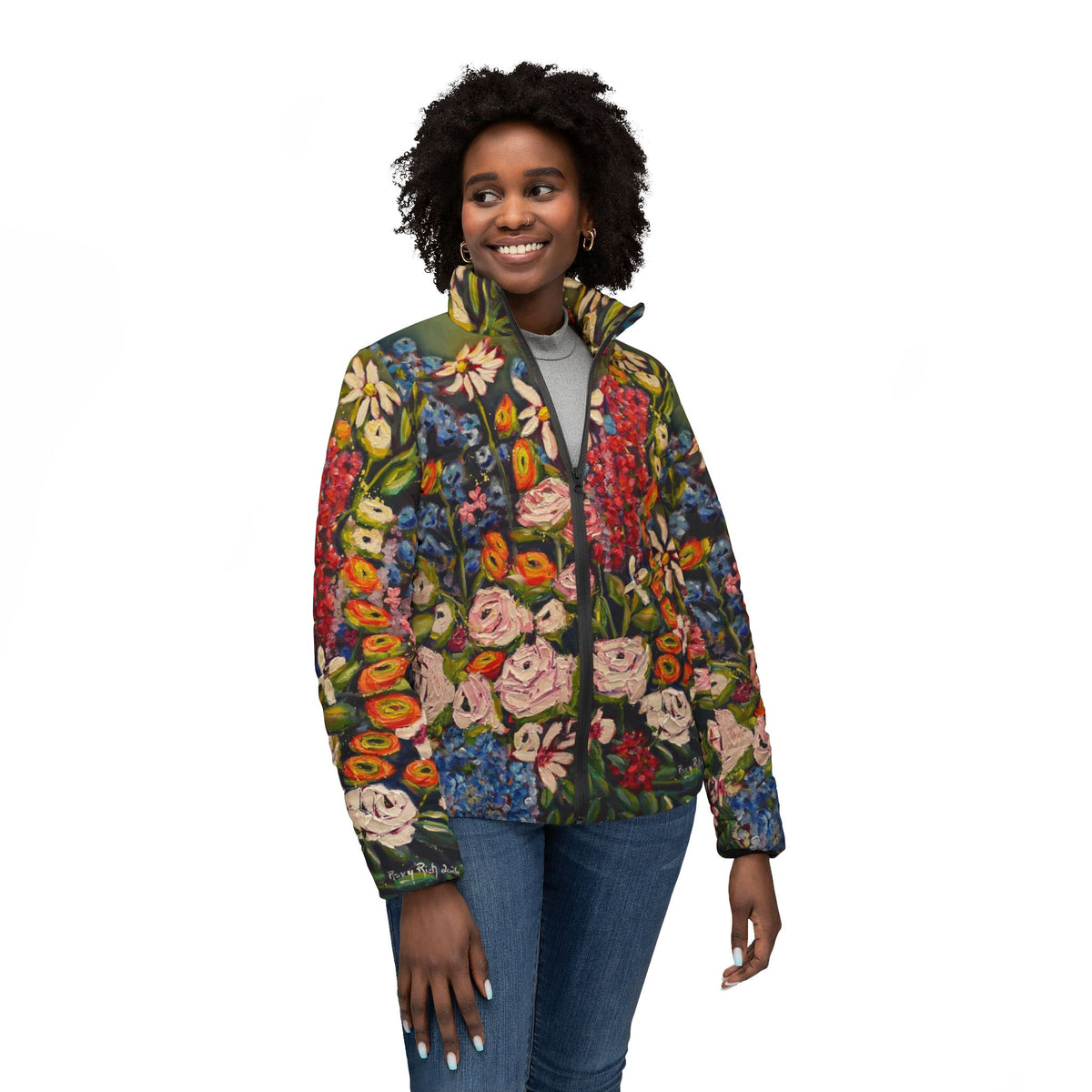 Women's Puffer Jacket - Roxy Rich Fine Art Design-Moonlight Meadow
