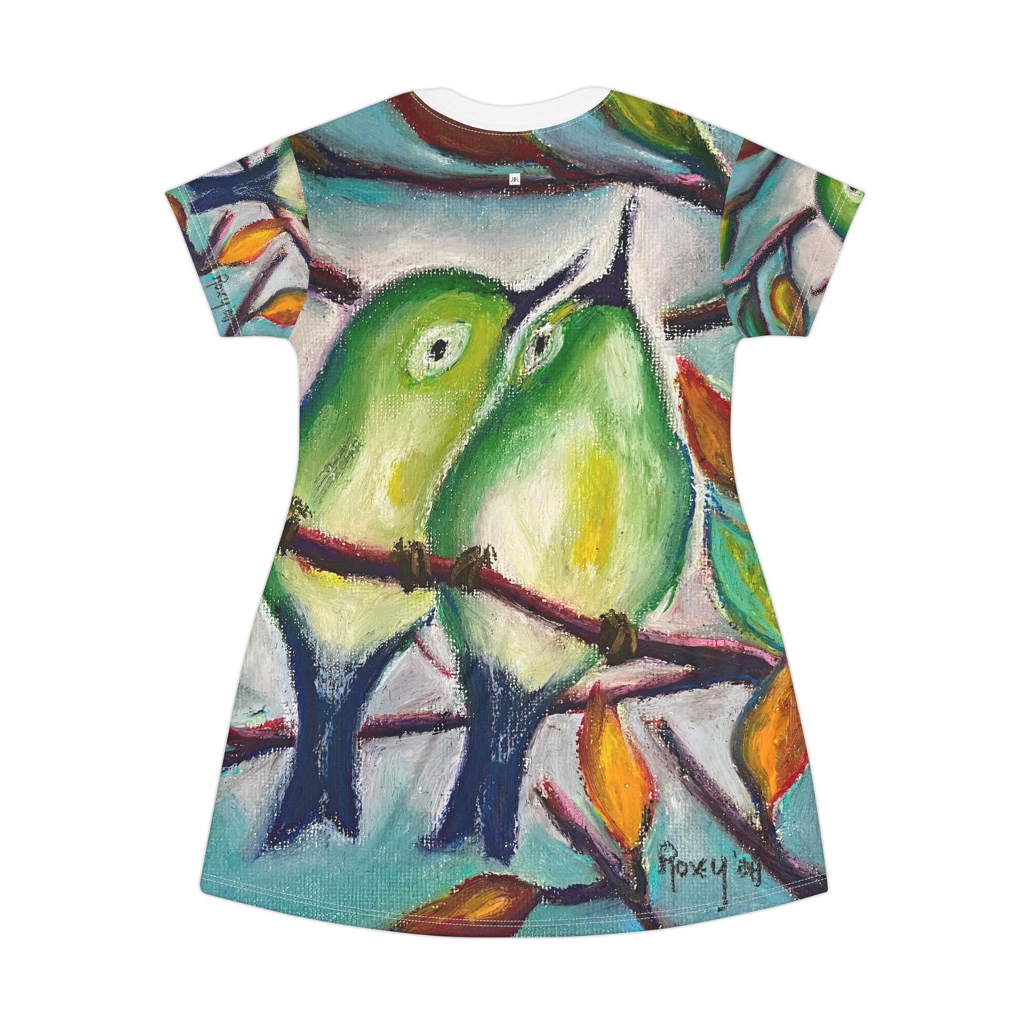 T-Shirt Dress (AOP)-Cuddling Warblers-Love Birds