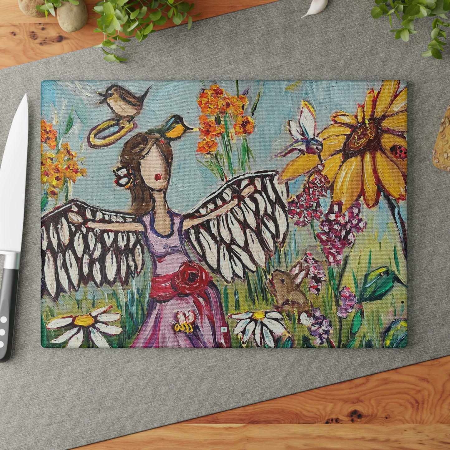 Garden Angel Glass Cutting Board